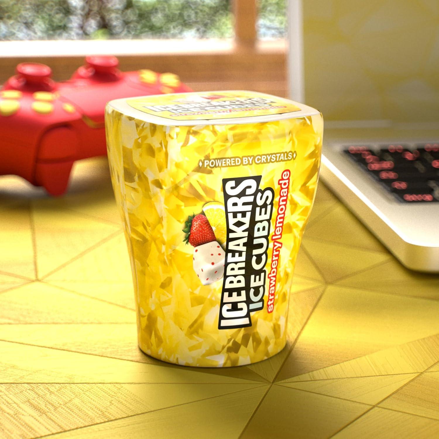 imageICE BREAKERS Ice Cubes Bubble Breeze Flavored Sugar Free Chewing Gum Bottles 324 oz 6 Count 40 PiecesStrawberry Lemonade