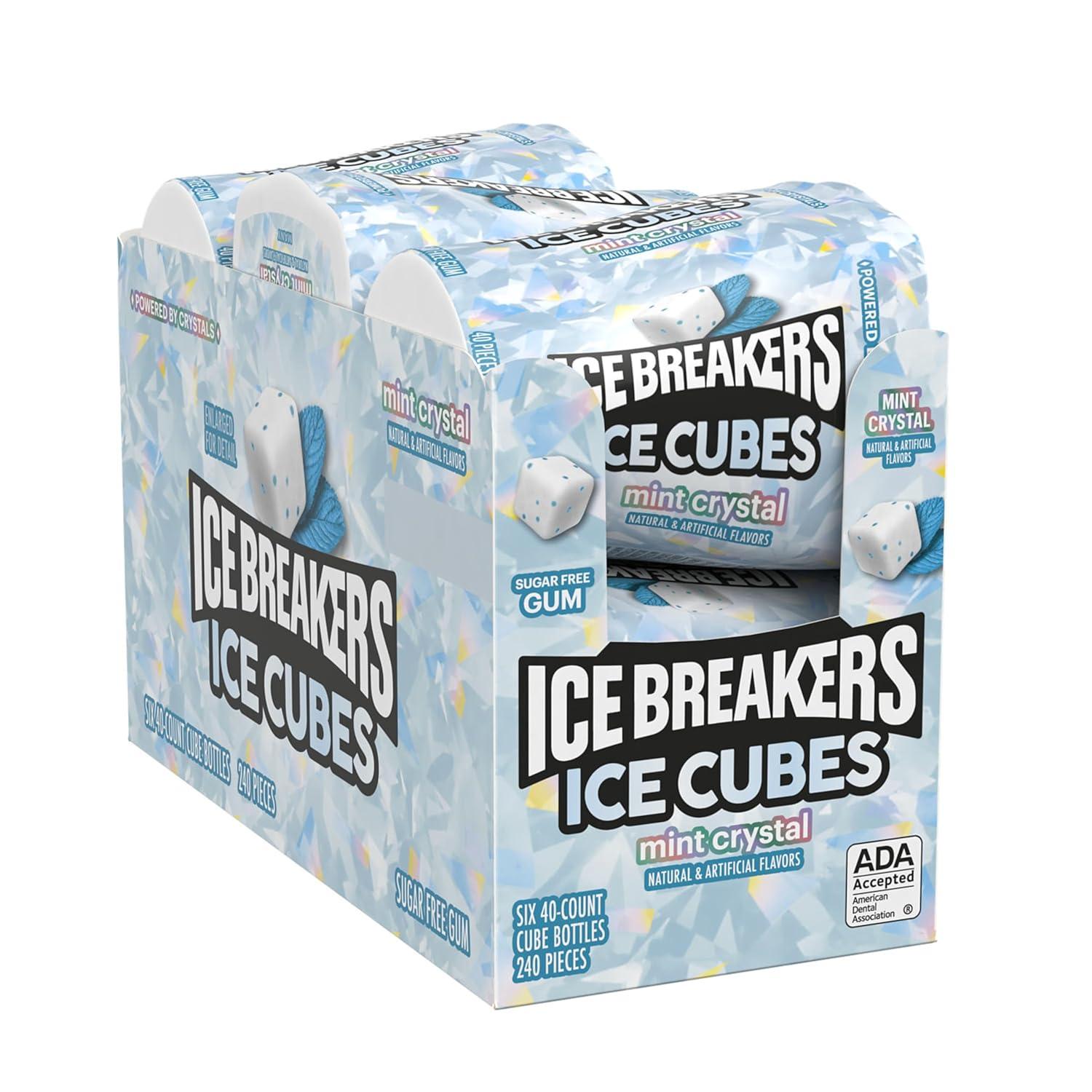 imageICE BREAKERS Ice Cubes Mint Crystal Sugar Free Chewing Gum Bottles 324 oz 6 Count 40 Pieces