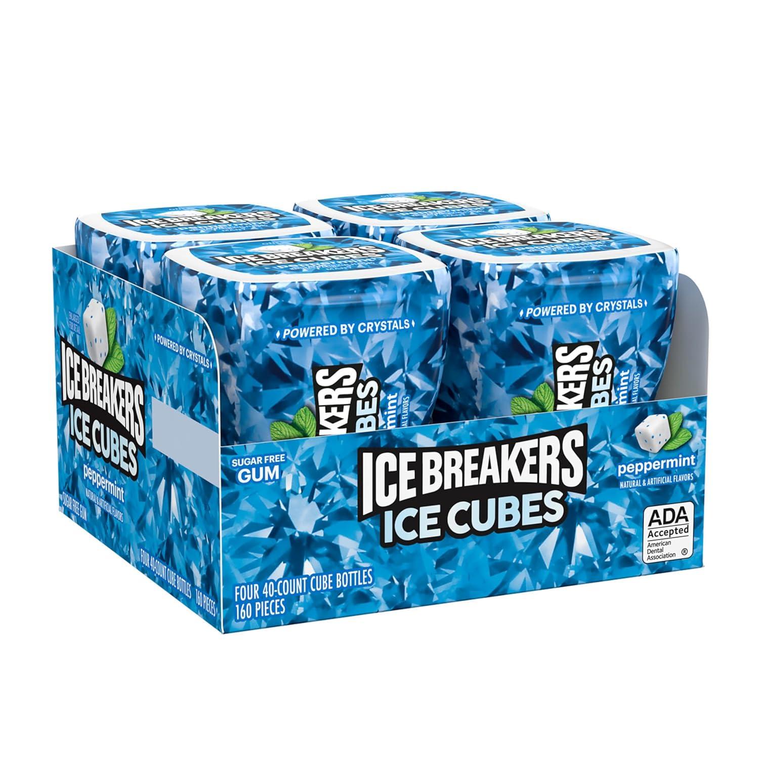 imageICE BREAKERS Ice Cubes Peppermint Sugar Free Chewing Gum Bottles 324 oz 4 Count 40 PiecesPeppermint