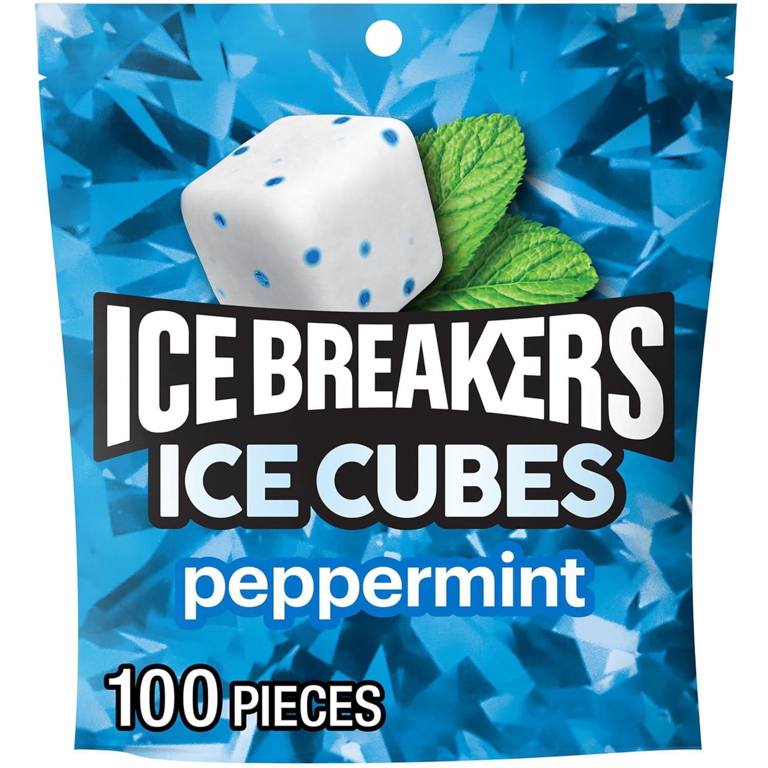 imageICE BREAKERS Ice Cubes Peppermint Sugar Free Chewing Gum Pouch 811 oz 100 PiecesPeppermint