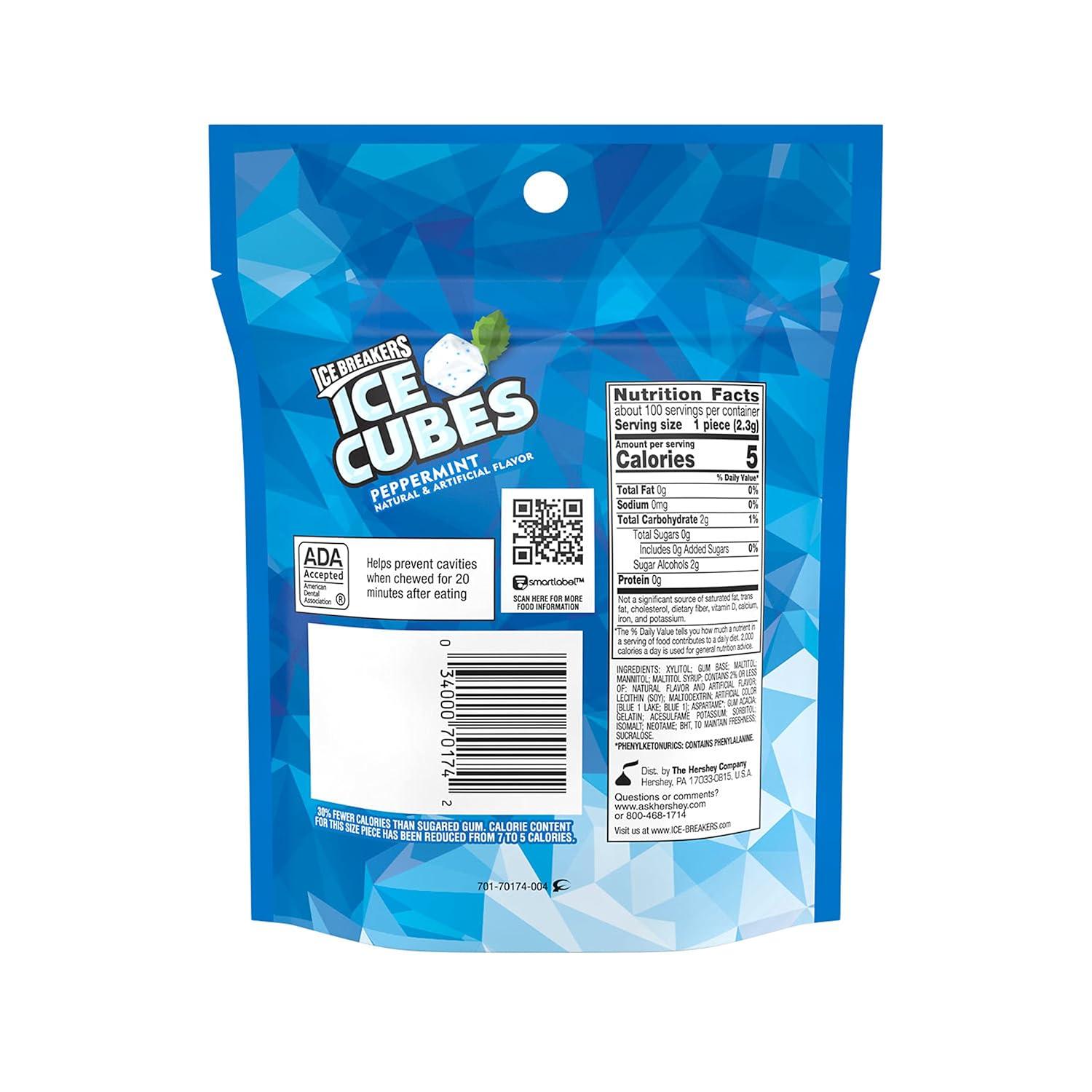 imageICE BREAKERS Ice Cubes Peppermint Sugar Free Chewing Gum Pouch 811 oz 100 PiecesPeppermint