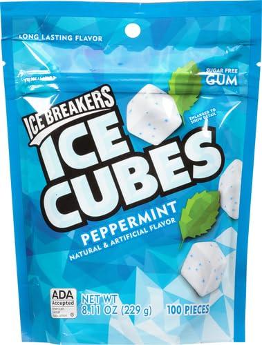imageICE BREAKERS Ice Cubes Peppermint Sugar Free Chewing Gum Pouch 811 oz 100 PiecesPeppermint