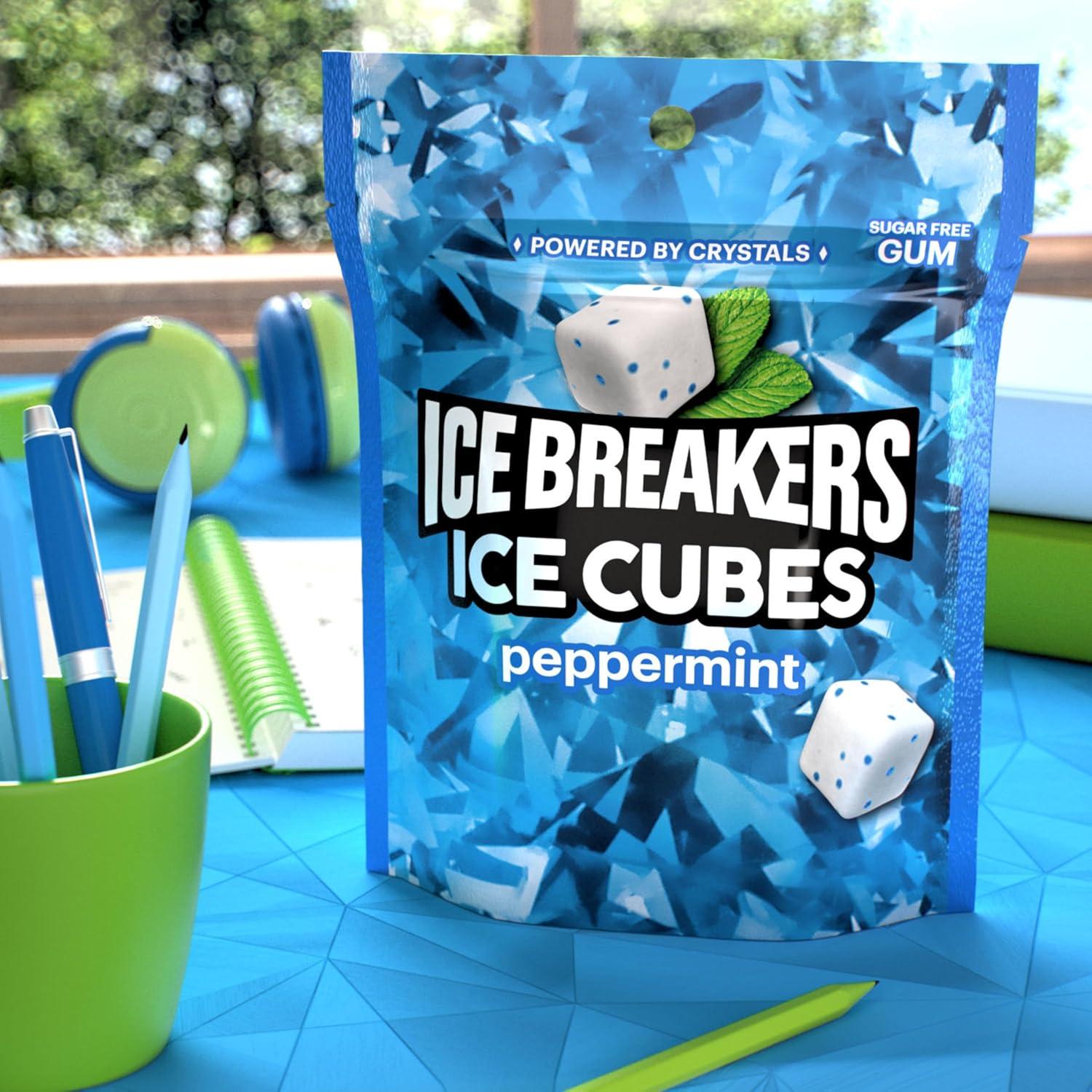 imageICE BREAKERS Ice Cubes Peppermint Sugar Free Chewing Gum Pouch 811 oz 100 PiecesPeppermint
