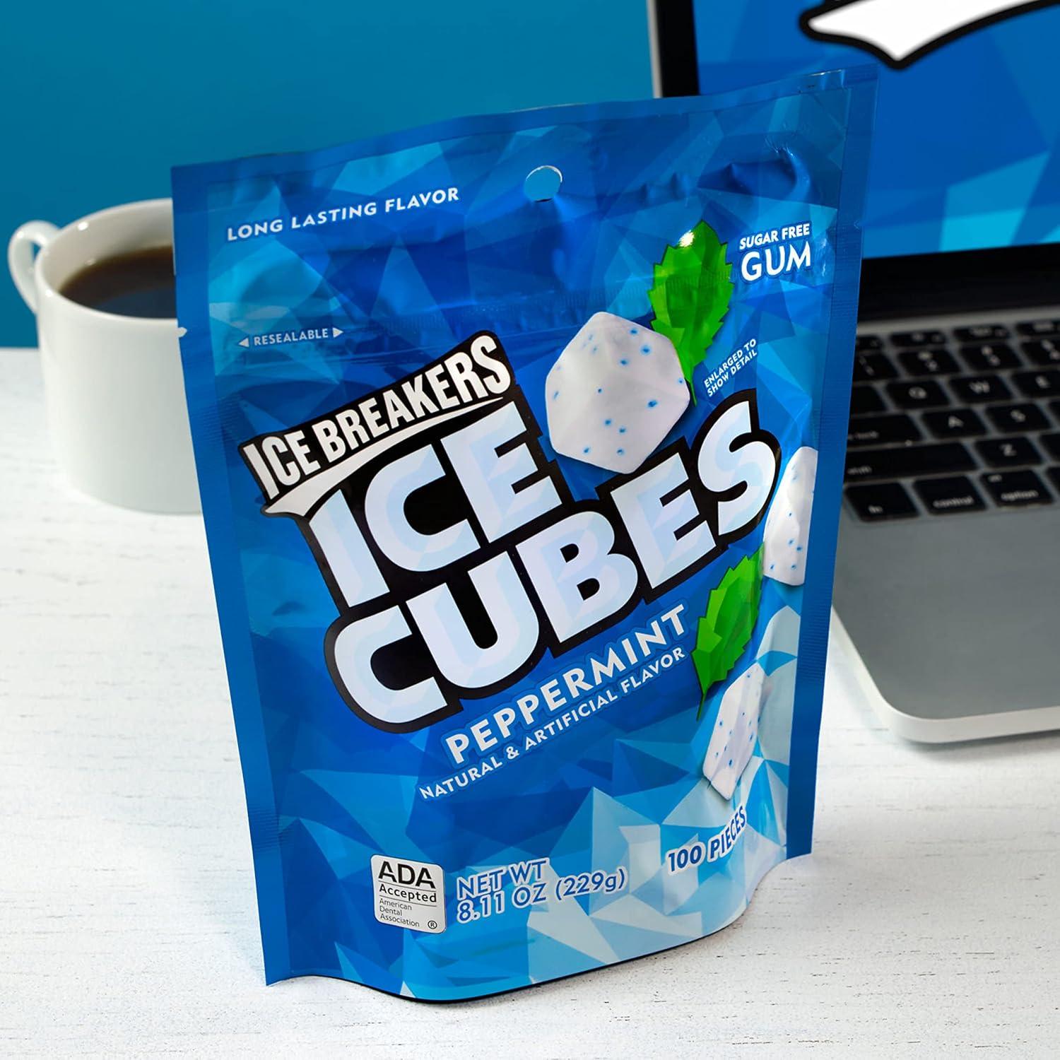 imageICE BREAKERS Ice Cubes Peppermint Sugar Free Chewing Gum Pouch 811 oz 100 PiecesPeppermint