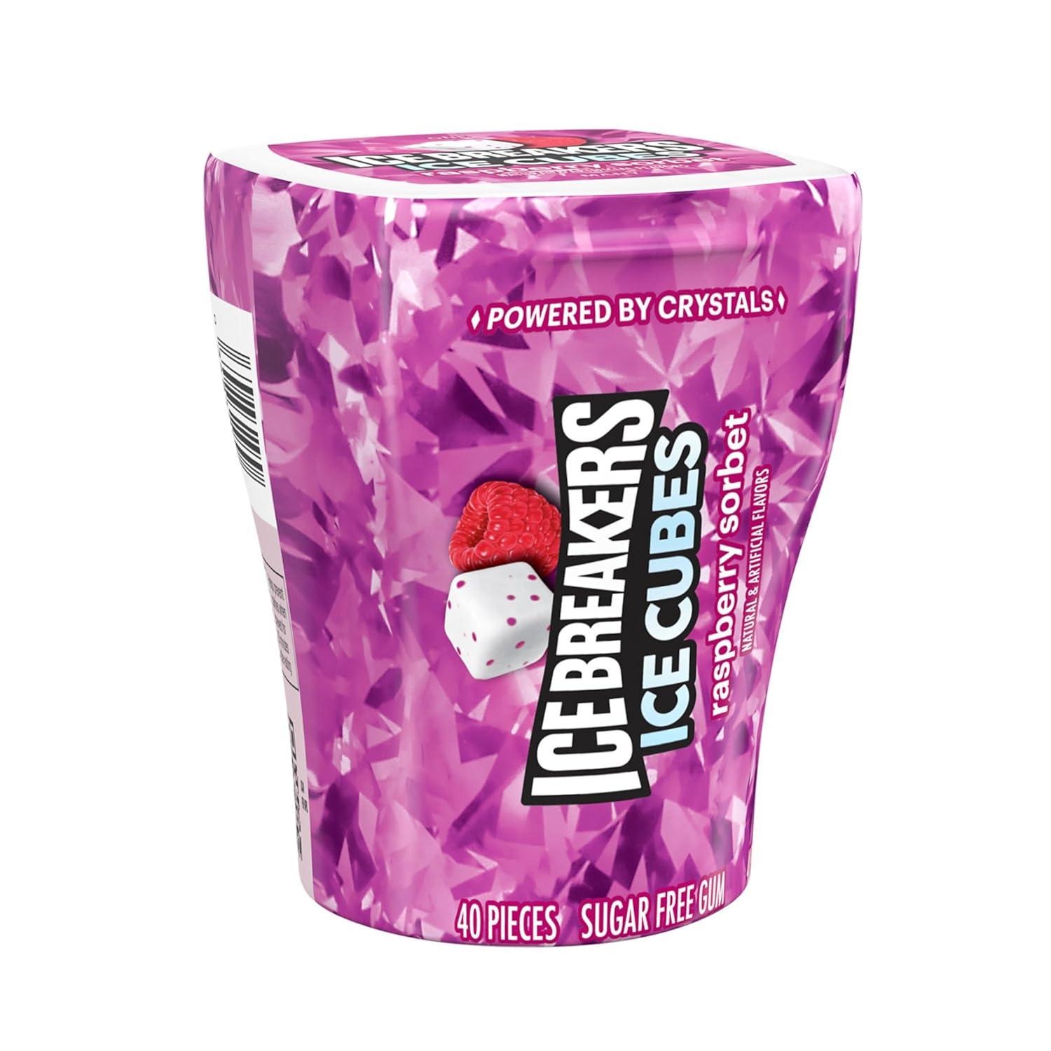 imageICE BREAKERS Ice Cubes Raspberry Sorbet Flavored Sugar Free Chewing Gum Bottles 324 oz 6 Count 40 PiecesRaspberry Sorbet