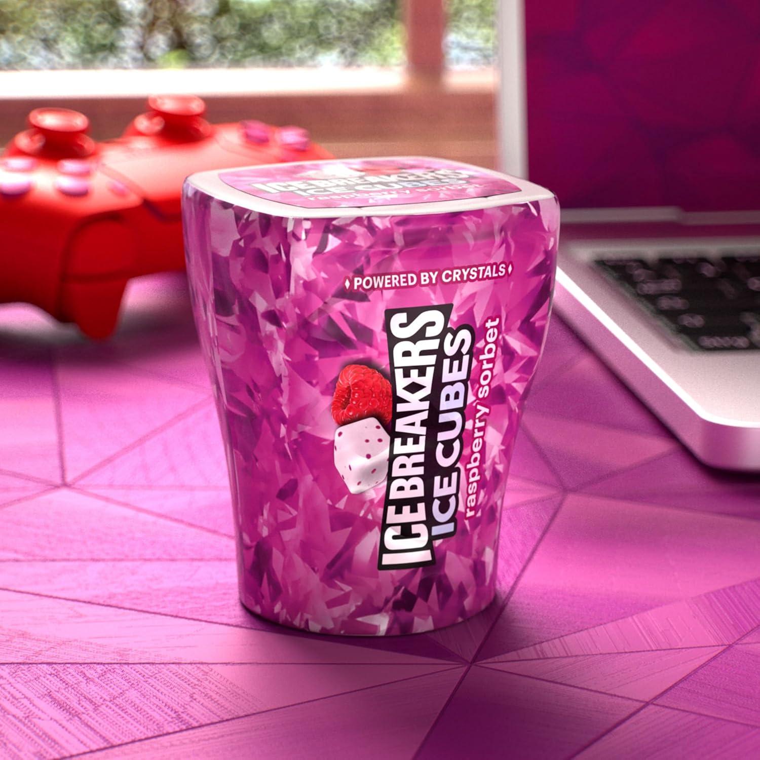 imageICE BREAKERS Ice Cubes Raspberry Sorbet Flavored Sugar Free Chewing Gum Bottles 324 oz 6 Count 40 PiecesRaspberry Sorbet