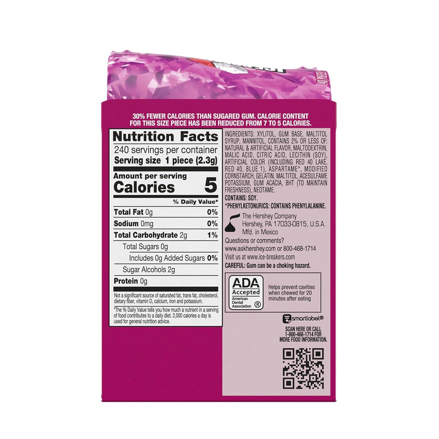imageICE BREAKERS Ice Cubes Raspberry Sorbet Flavored Sugar Free Chewing Gum Bottles 324 oz 6 Count 40 PiecesRaspberry Sorbet