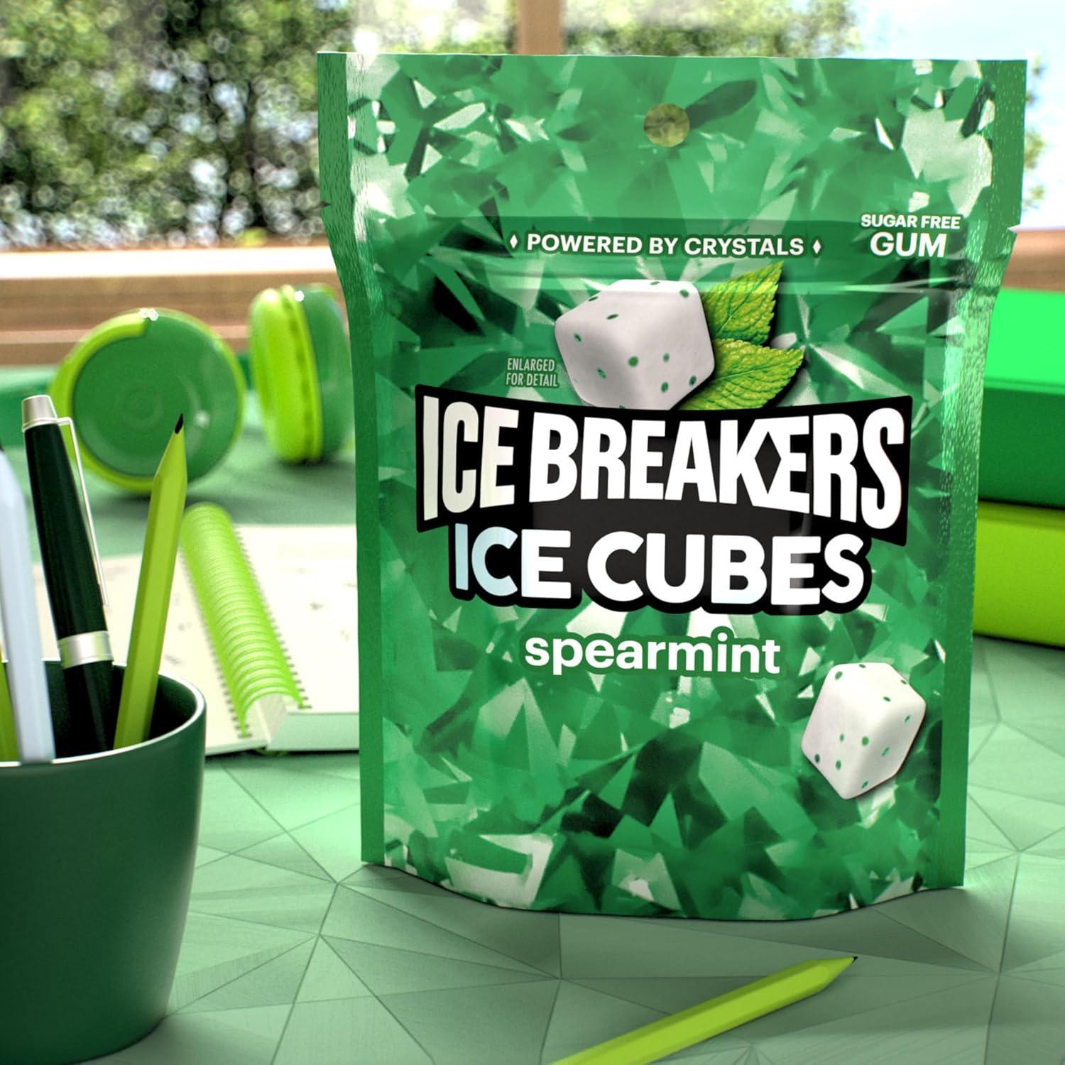 imageICE BREAKERS Ice Cubes Spearmint Sugar Free Chewing Gum Pouch 811 oz 100 PiecesSpearmint