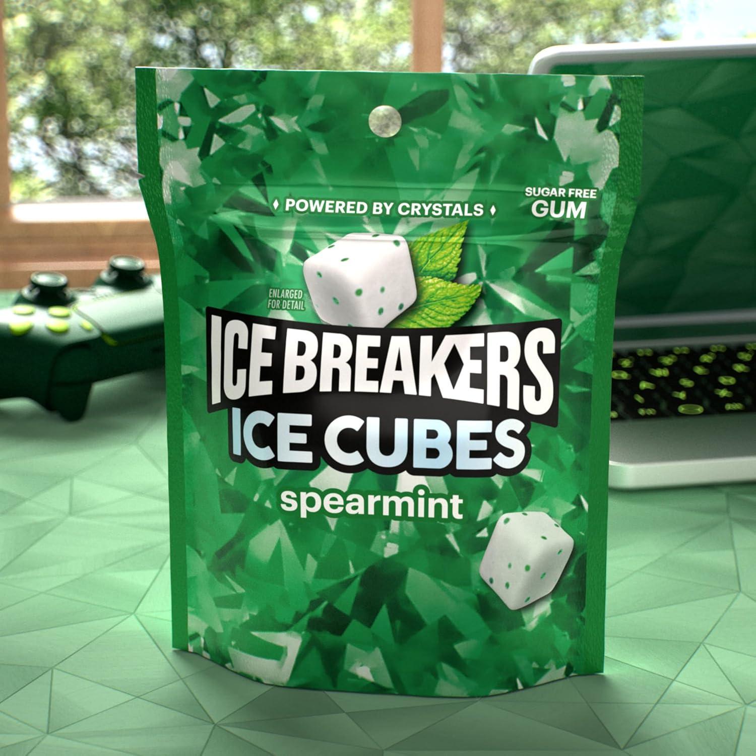 imageICE BREAKERS Ice Cubes Spearmint Sugar Free Chewing Gum Pouch 811 oz 100 PiecesSpearmint