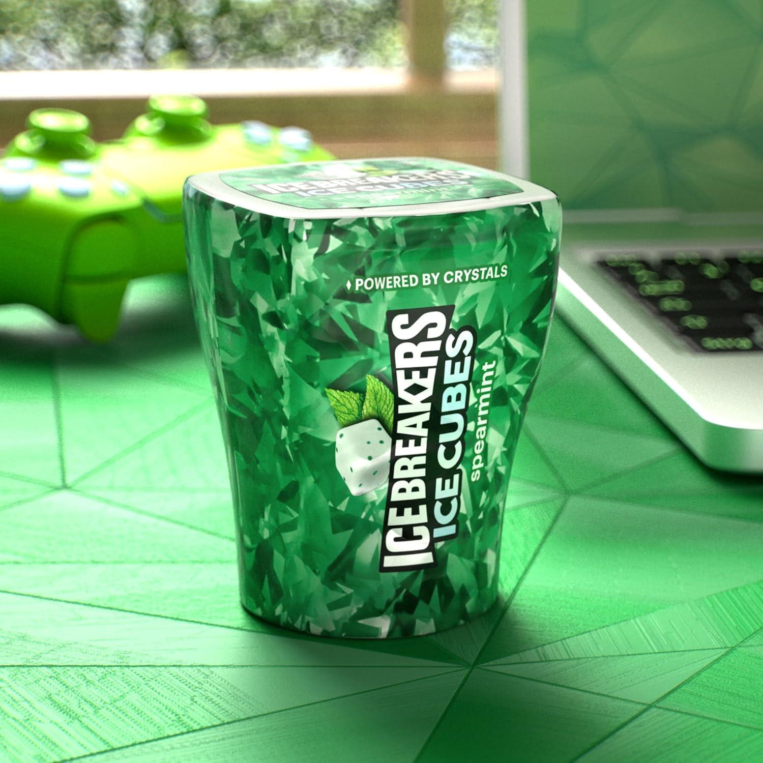 imageICE BREAKERS Ice Cubes Spearmint Sugar Free Chewing Gum Pouch 811 oz 100 PiecesSpearmint