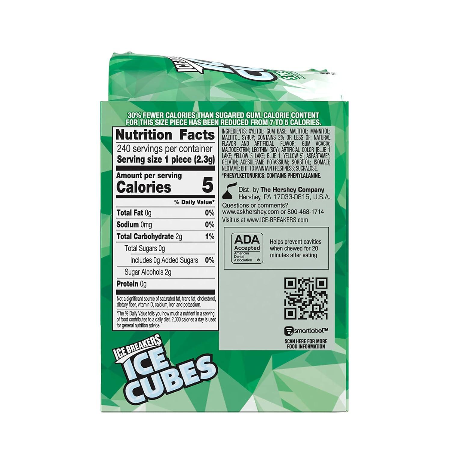 imageICE BREAKERS Ice Cubes Spearmint Sugar Free Chewing Gum Pouch 811 oz 100 PiecesSpearmint