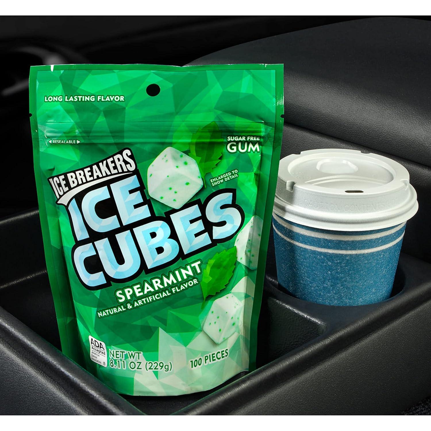imageICE BREAKERS Ice Cubes Spearmint Sugar Free Chewing Gum Pouch 811 oz 100 PiecesSpearmint