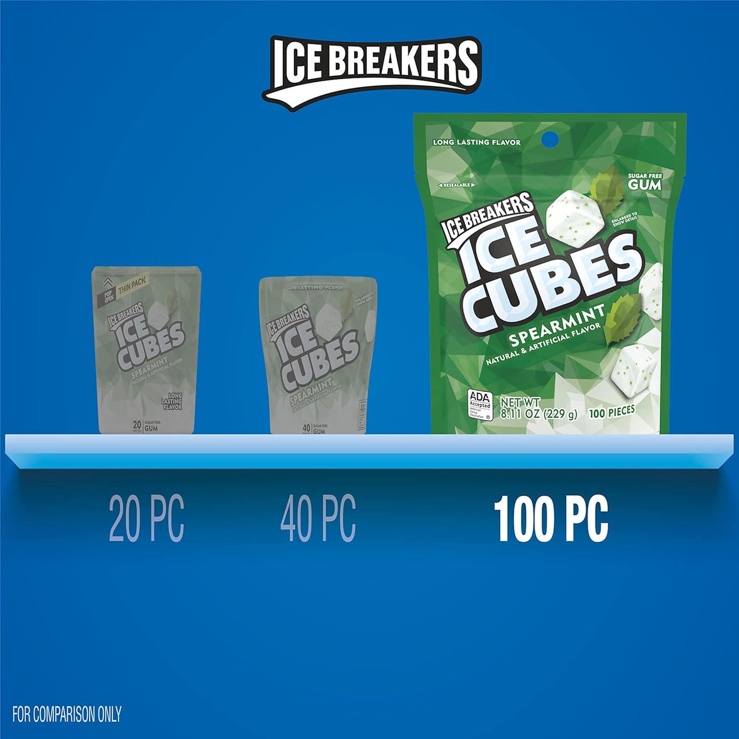 imageICE BREAKERS Ice Cubes Spearmint Sugar Free Chewing Gum Pouch 811 oz 100 PiecesSpearmint