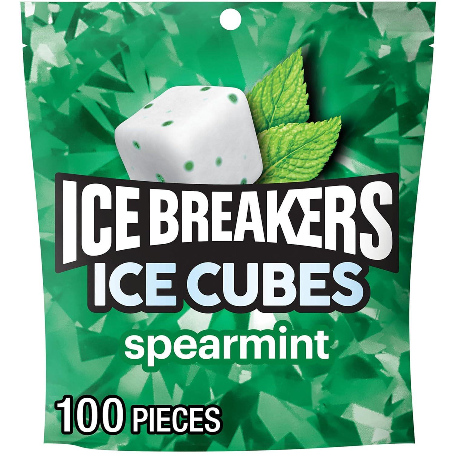 imageICE BREAKERS Ice Cubes Spearmint Sugar Free Chewing Gum Pouch 811 oz 100 PiecesSpearmint
