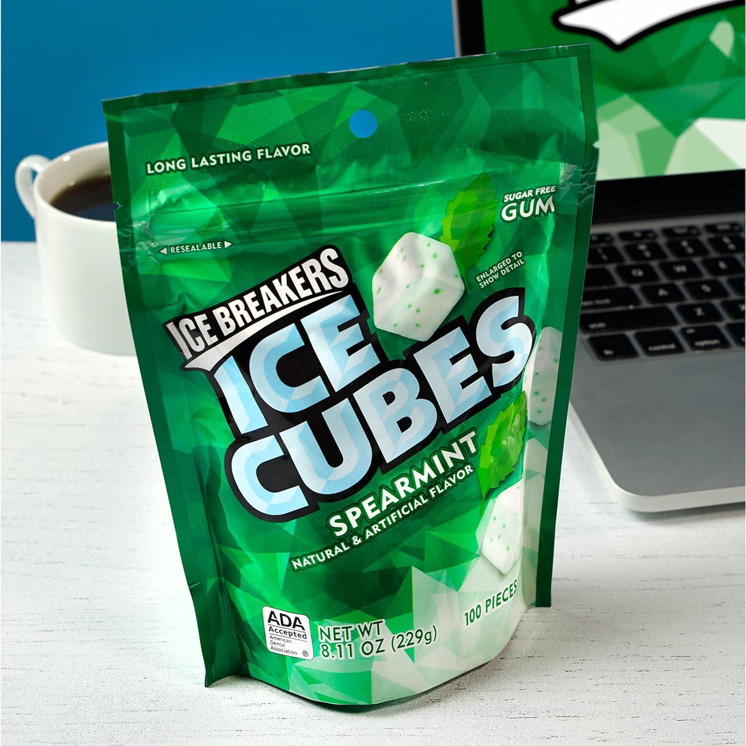 imageICE BREAKERS Ice Cubes Spearmint Sugar Free Chewing Gum Pouch 811 oz 100 PiecesSpearmint