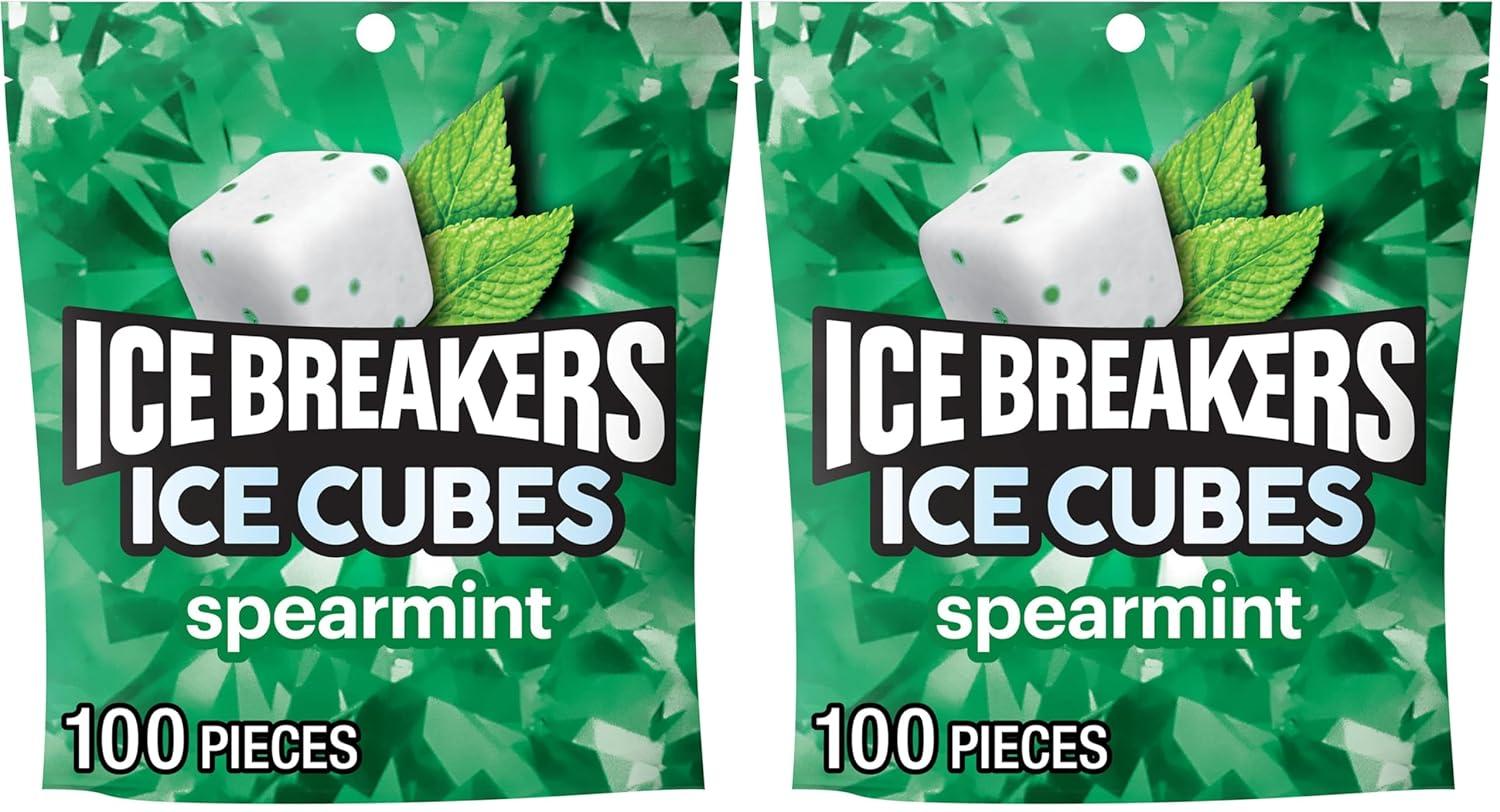 imageICE BREAKERS Ice Cubes Spearmint Sugar Free Chewing Gum Pouch 811 oz 100 PiecesSpearmint