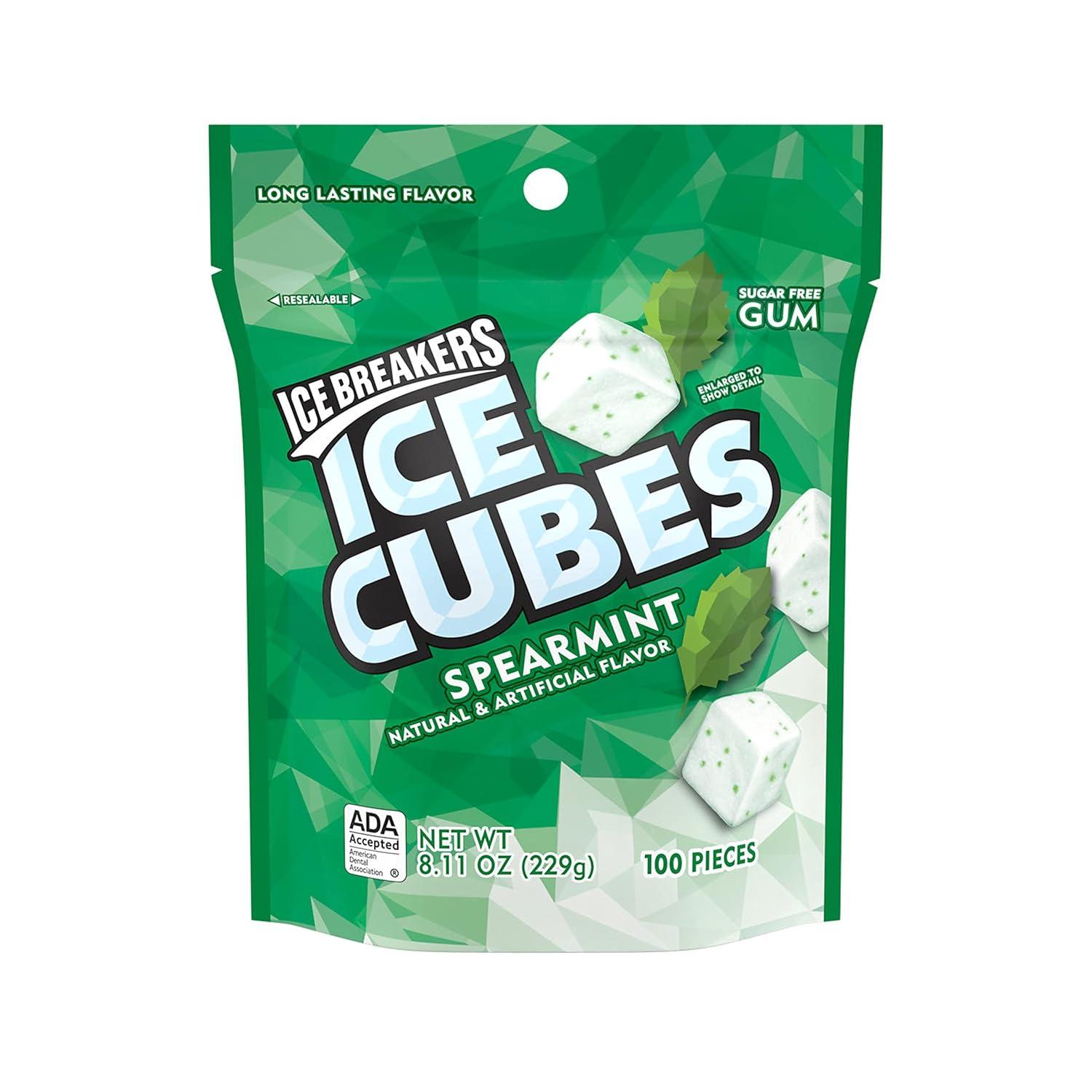 imageICE BREAKERS Ice Cubes Spearmint Sugar Free Chewing Gum Pouch 811 oz 100 PiecesSpearmint