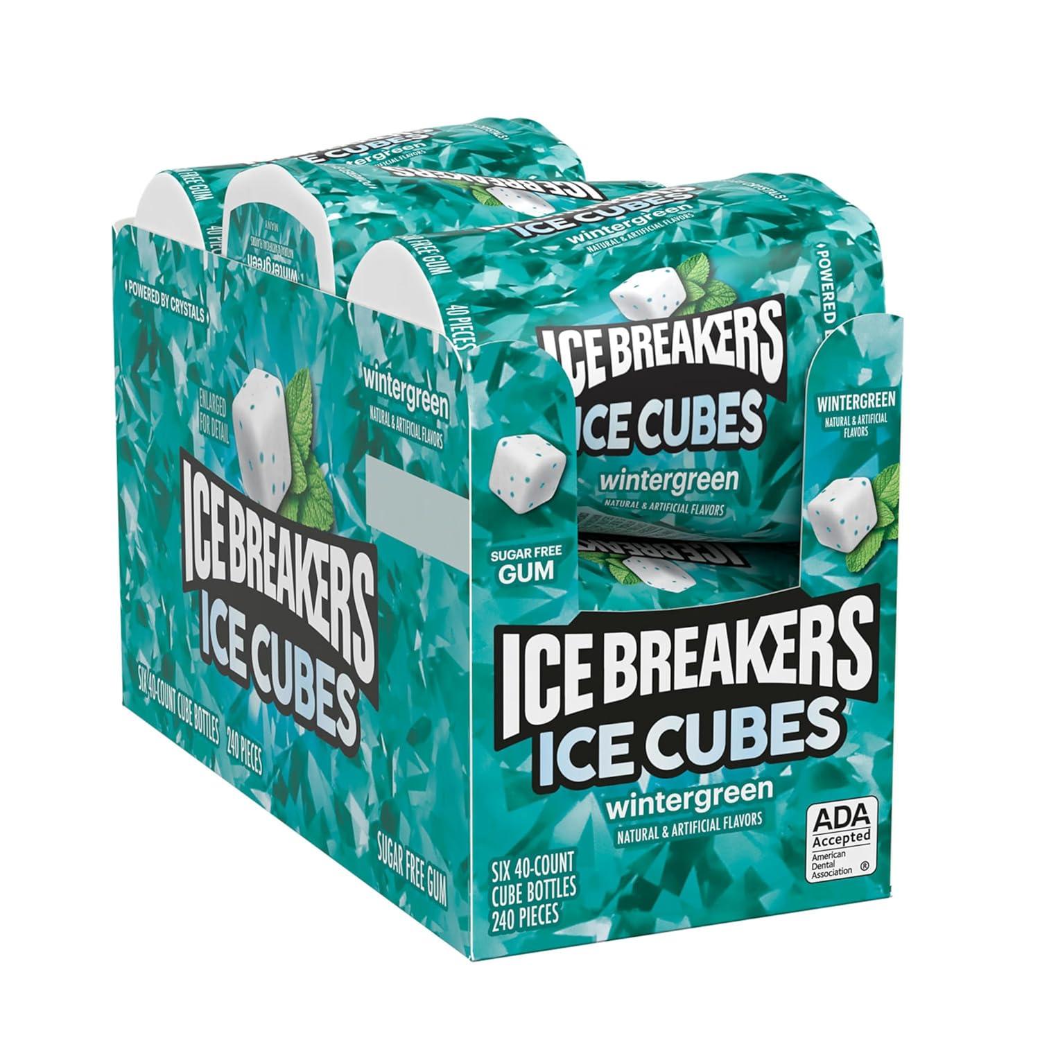 imageICE BREAKERS Ice Cubes Wintergreen Flavored Sugar Free Chewing Gum Bottles 324 oz 6 Count 40 Pieces