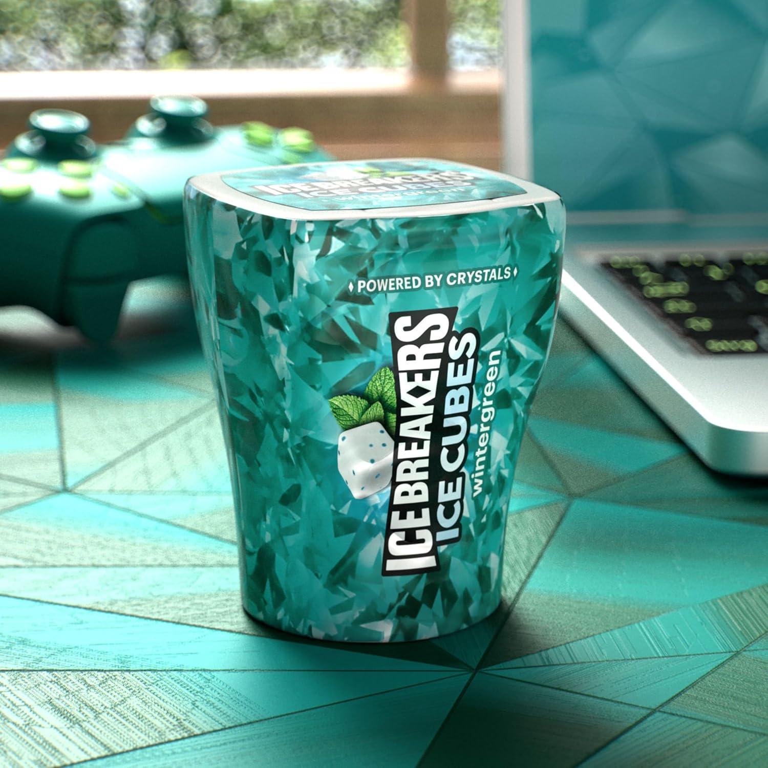 imageICE BREAKERS Ice Cubes Wintergreen Flavored Sugar Free Chewing Gum Bottles 324 oz 6 Count 40 Pieces