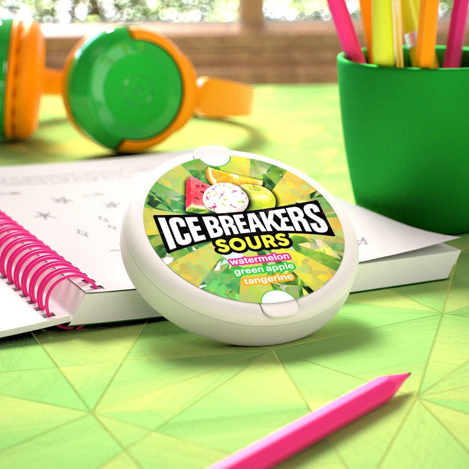 imageICE BREAKERS Sours Assorted Fruit Flavored Sugar Free Mints Tins 15 oz 8 CountSours