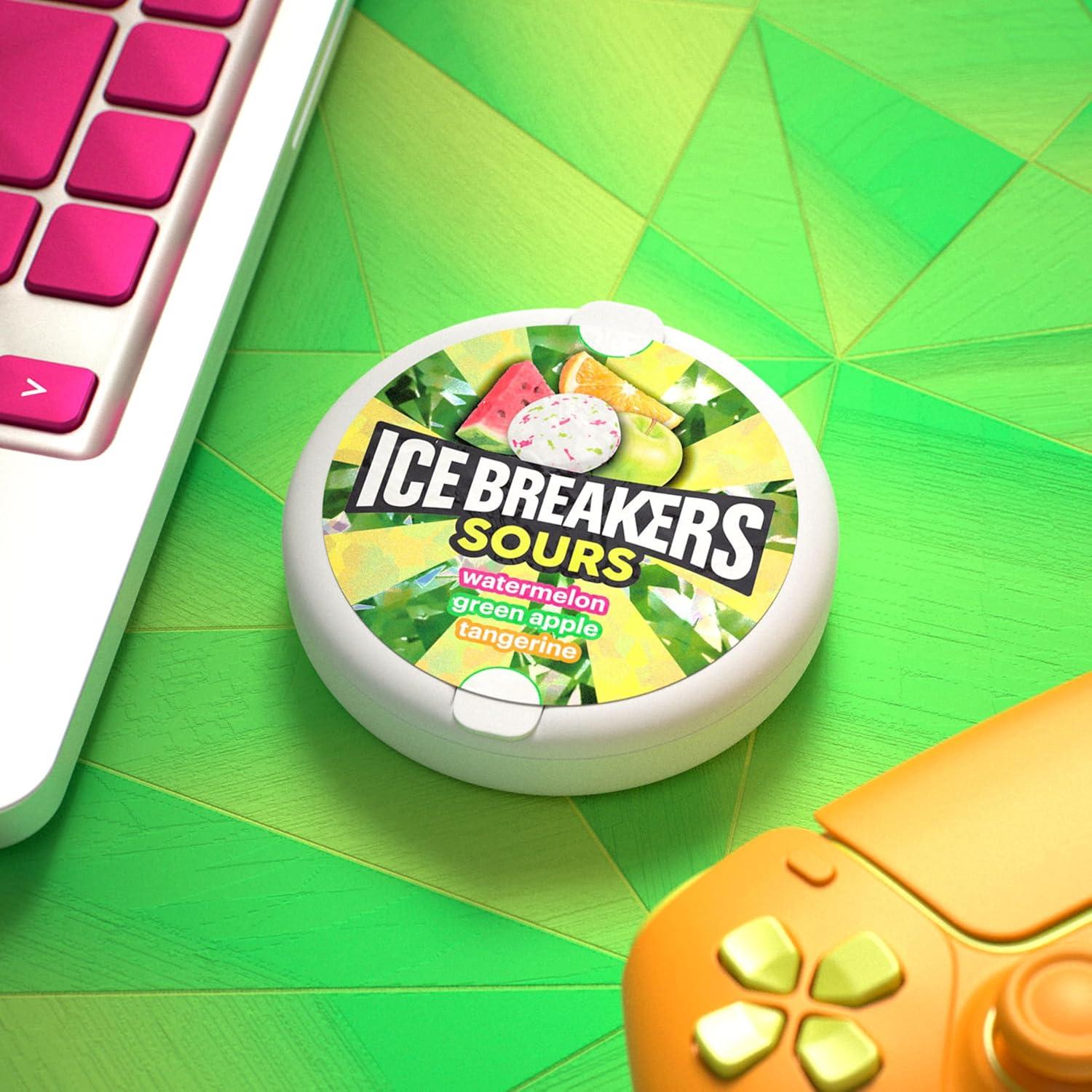 imageICE BREAKERS Sours Assorted Fruit Flavored Sugar Free Mints Tins 15 oz 8 CountSours
