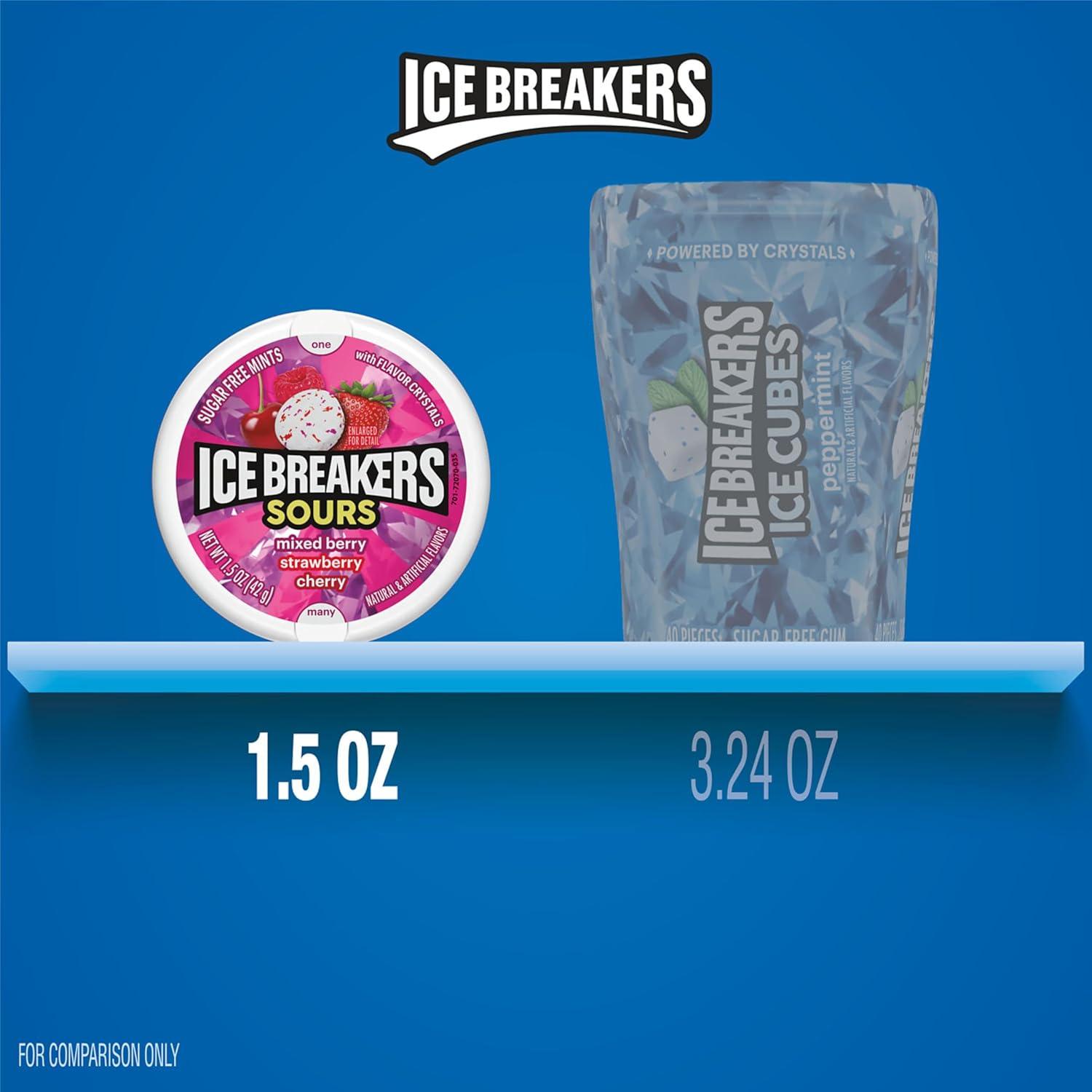 imageICE BREAKERS Sours Assorted Fruit Flavored Sugar Free Mints Tins 15 oz 8 CountSours Mixed Berry