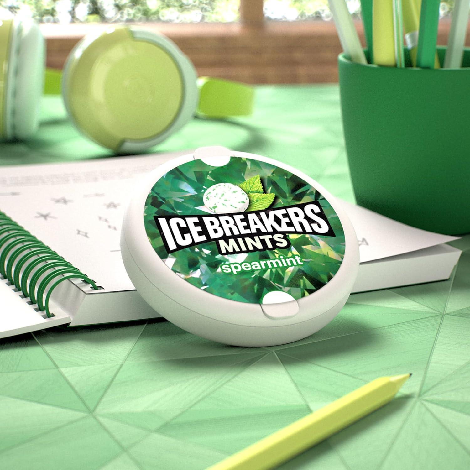 imageICE BREAKERS Spearmint Sugar Free Mints Tins 15 oz 8 Count