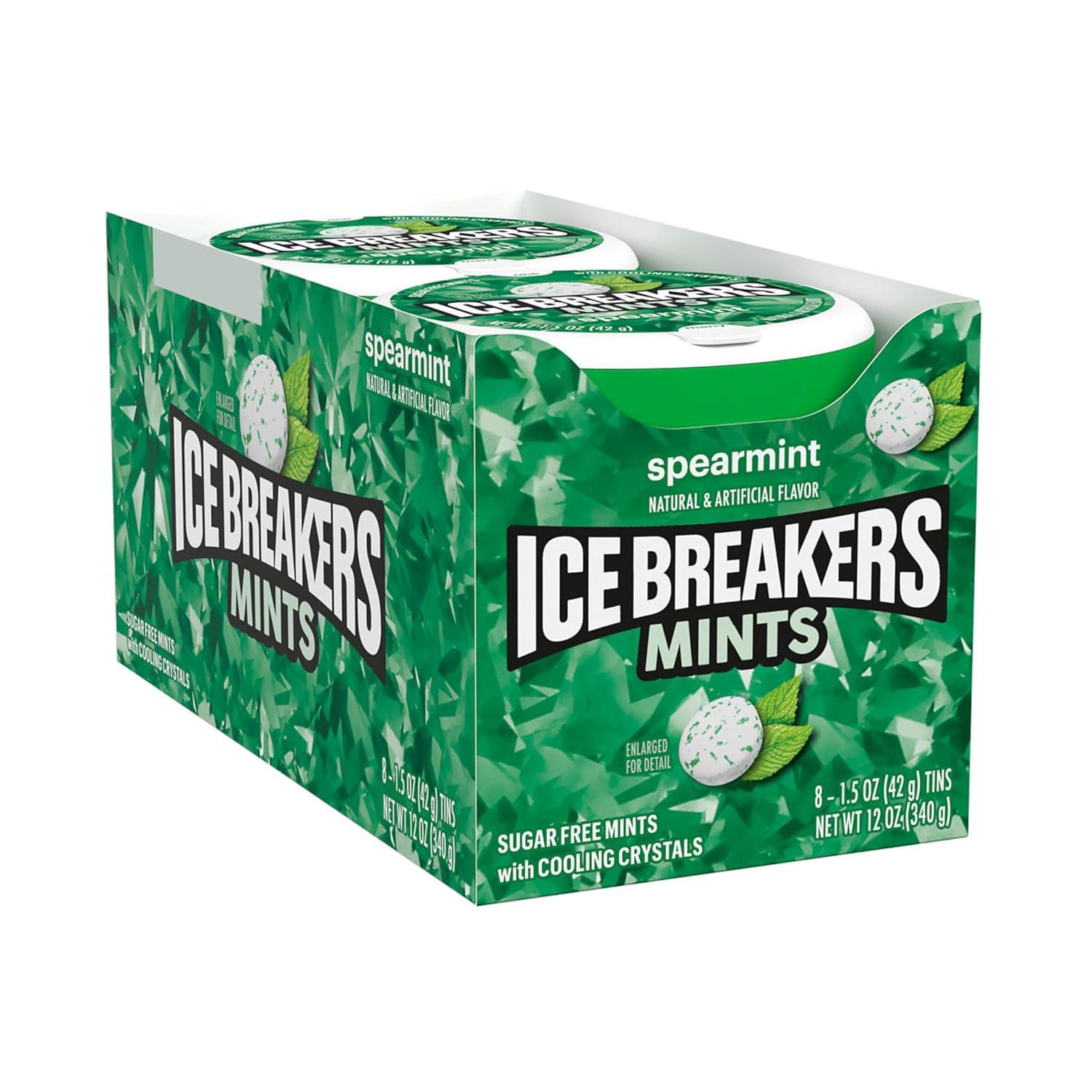 imageICE BREAKERS Spearmint Sugar Free Mints Tins 15 oz 8 Count