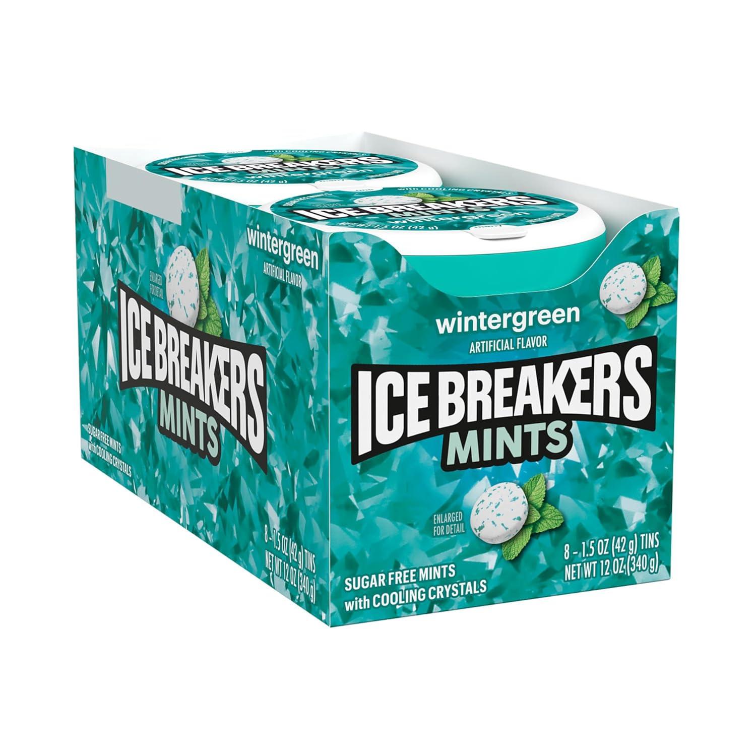 imageICE BREAKERS Wintergreen Sugar Free Mints Tins 15 oz 8 CountWintergreen