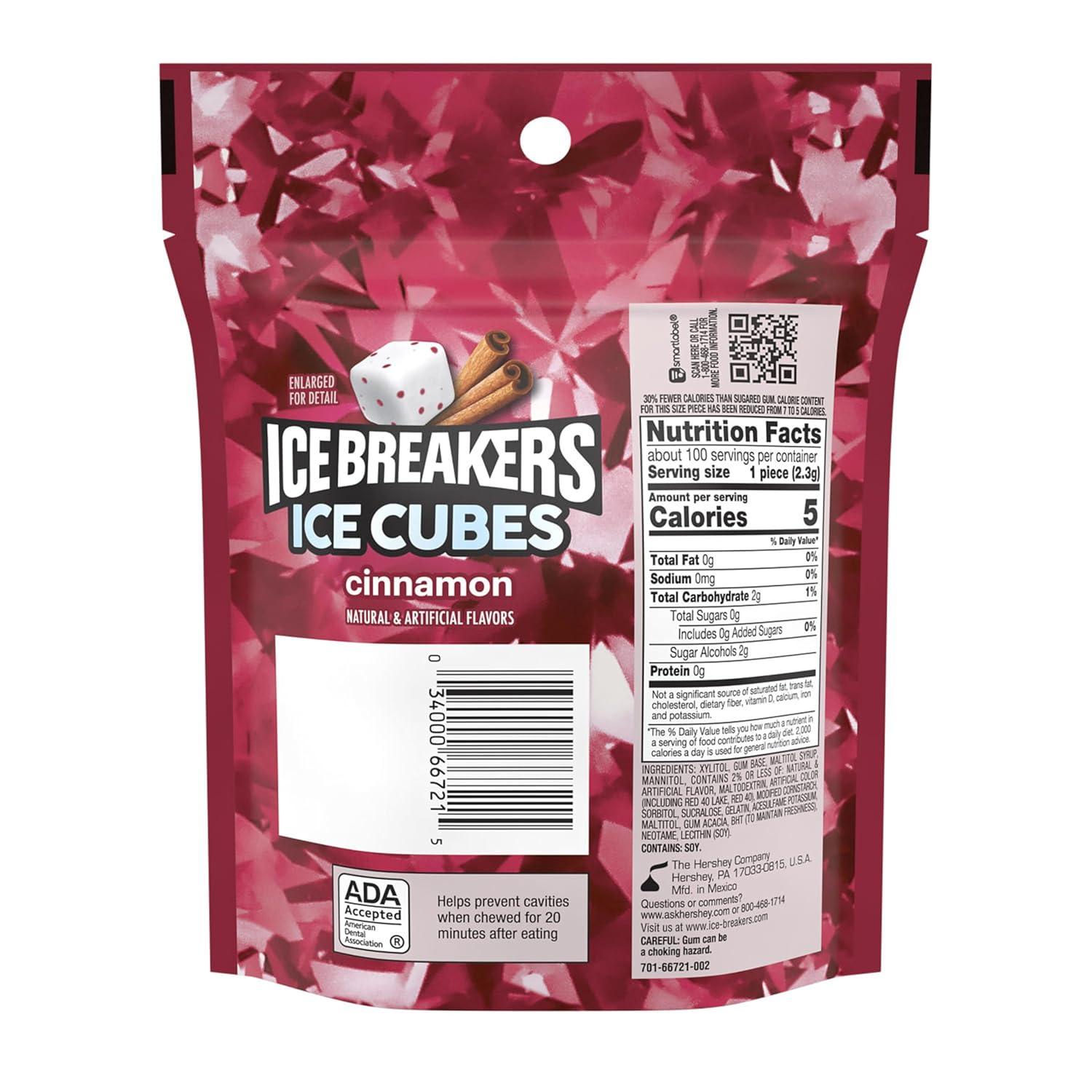 imageIce Breakers Ice Cubes Cinnamon Sugar Free Chewing Gum Pouch 811 oz 100 PiecesCinnamon