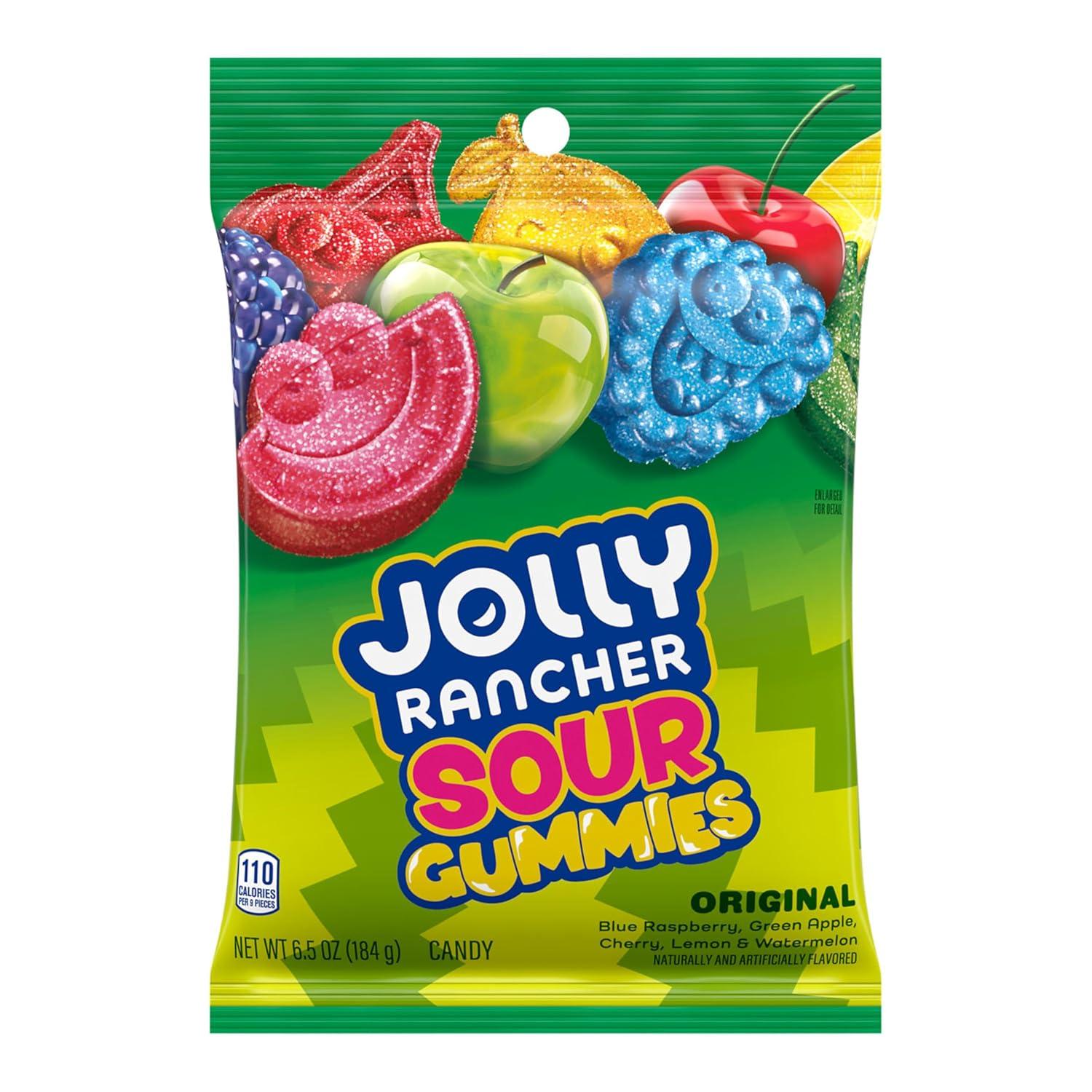 imageJOLLY RANCHER Sour Gummies Assorted Fruit Flavored Candy Bag 65 ozSours