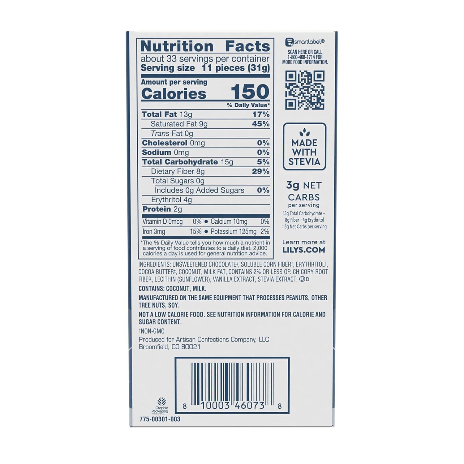 imageLILYS Extra Dark Chocolate Style No Sugar Added Sweets Bars 28 oz 12 CountCoconut