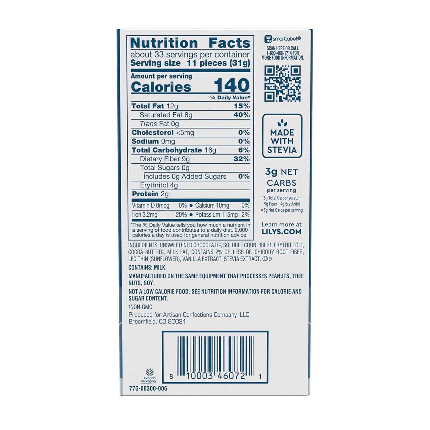 imageLILYS Extra Dark Chocolate Style No Sugar Added Sweets Bars 28 oz 12 CountOriginal