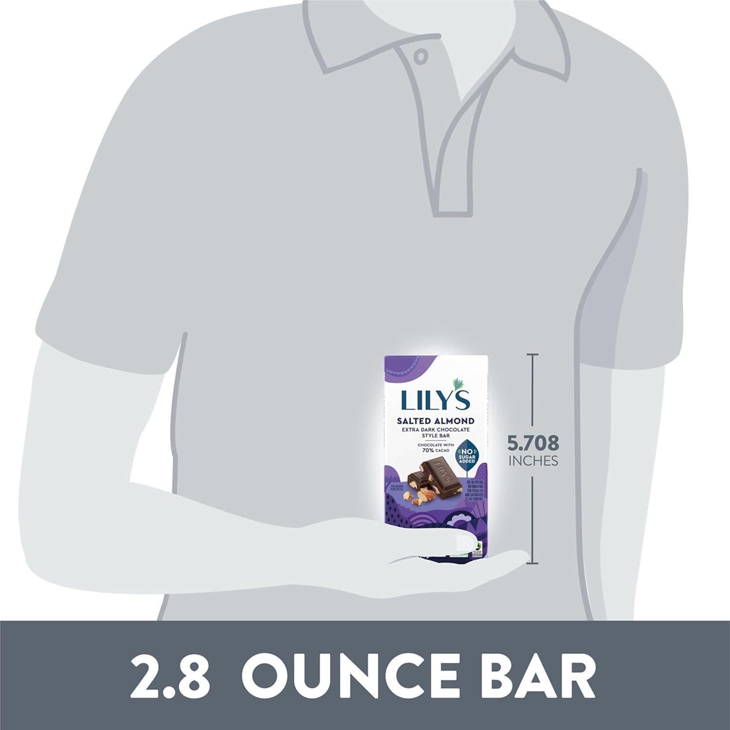 imageLILYS Extra Dark Chocolate Style No Sugar Added Sweets Bars 28 oz 12 CountSalted Almond