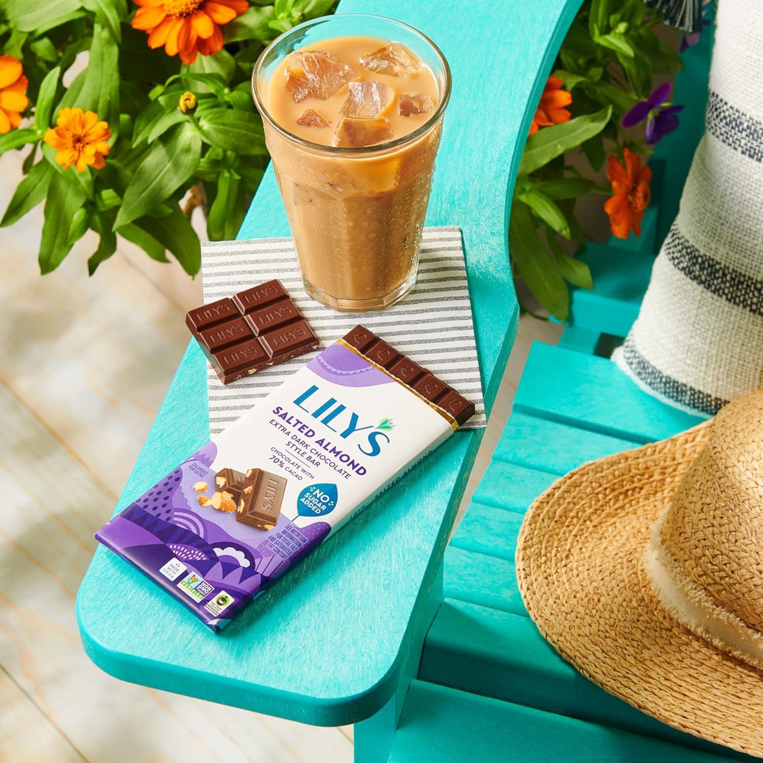 imageLILYS Extra Dark Chocolate Style No Sugar Added Sweets Bars 28 oz 12 CountSalted Almond