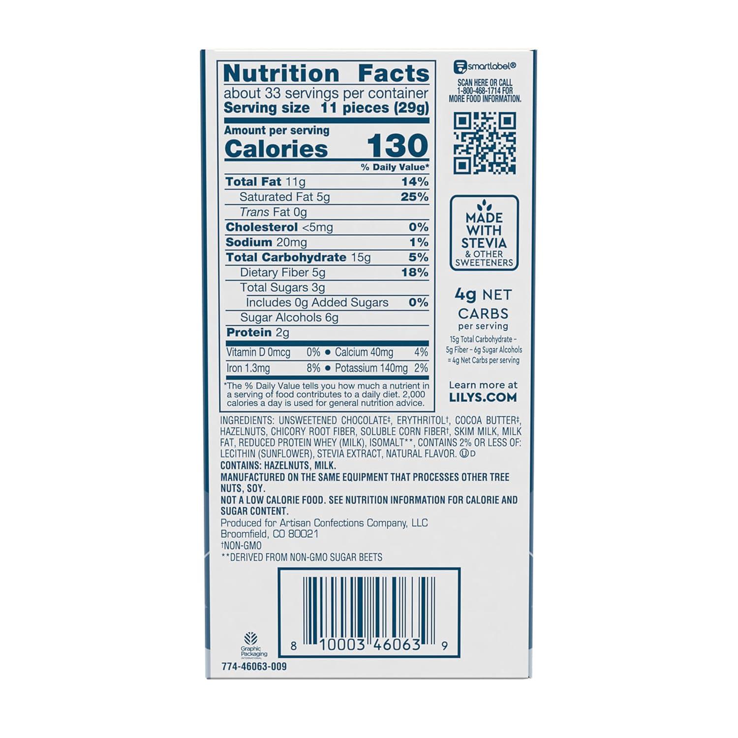 imageLILYS Hazelnut Milk Chocolate Style No Sugar Added Sweets Bars 28 oz 12 CountHazelnut Milk Chocolate Style