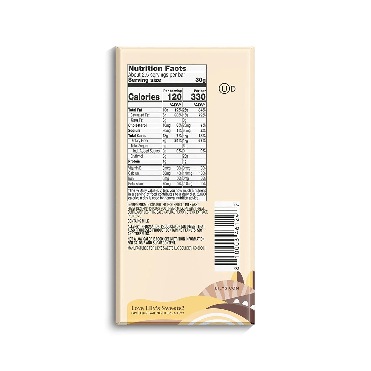 imageLILYS Original White Chocolate Style No Sugar Added Sweets Bars 28 oz 12 CountOriginal White