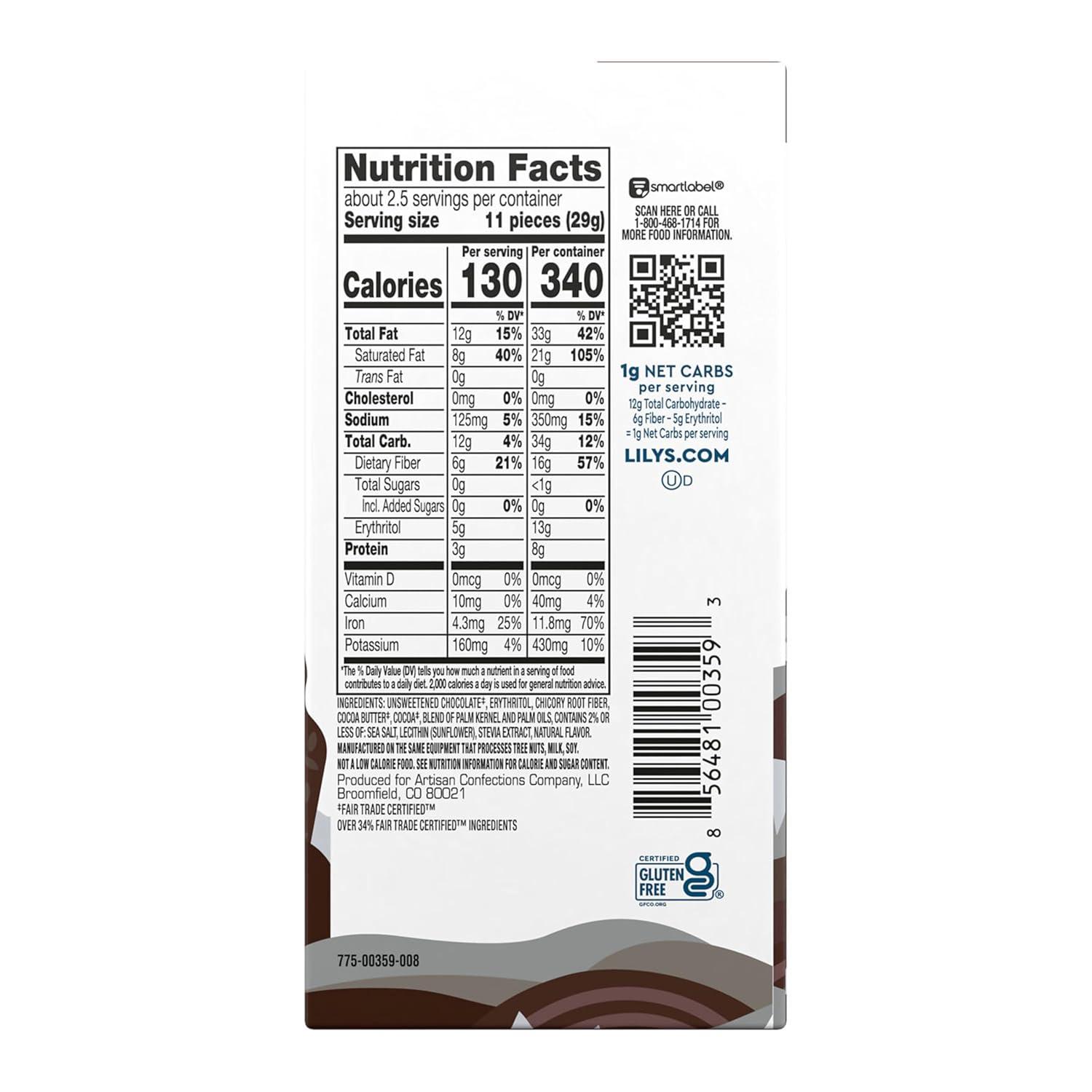 imageLILYS Sea Salt Extra Dark Chocolate Style No Sugar Added Sweets Bars 28 oz 12 Count