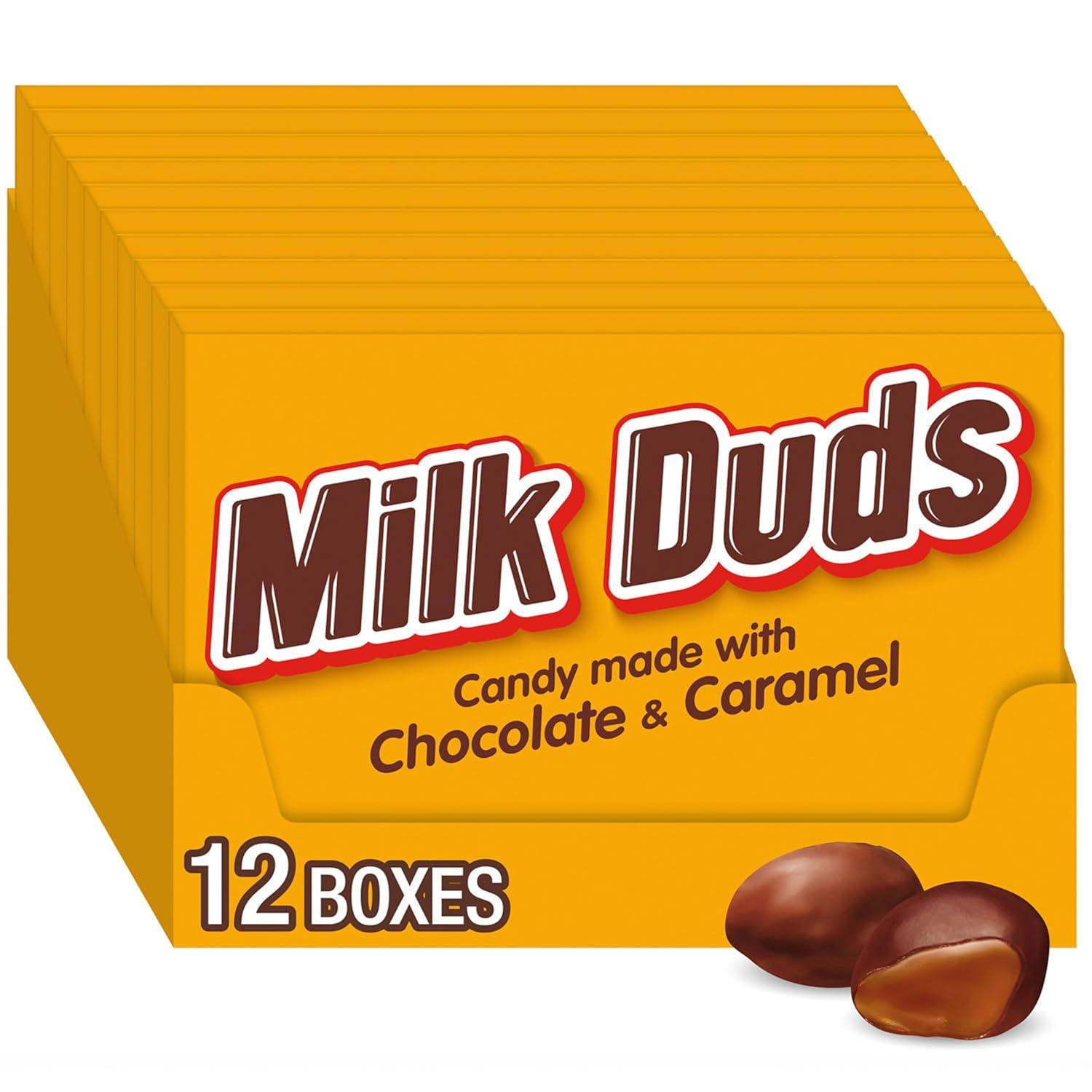 imageMILK DUDS Chocolate and Caramel Candy Boxes 5 oz 12 CountChocolate and Caramel
