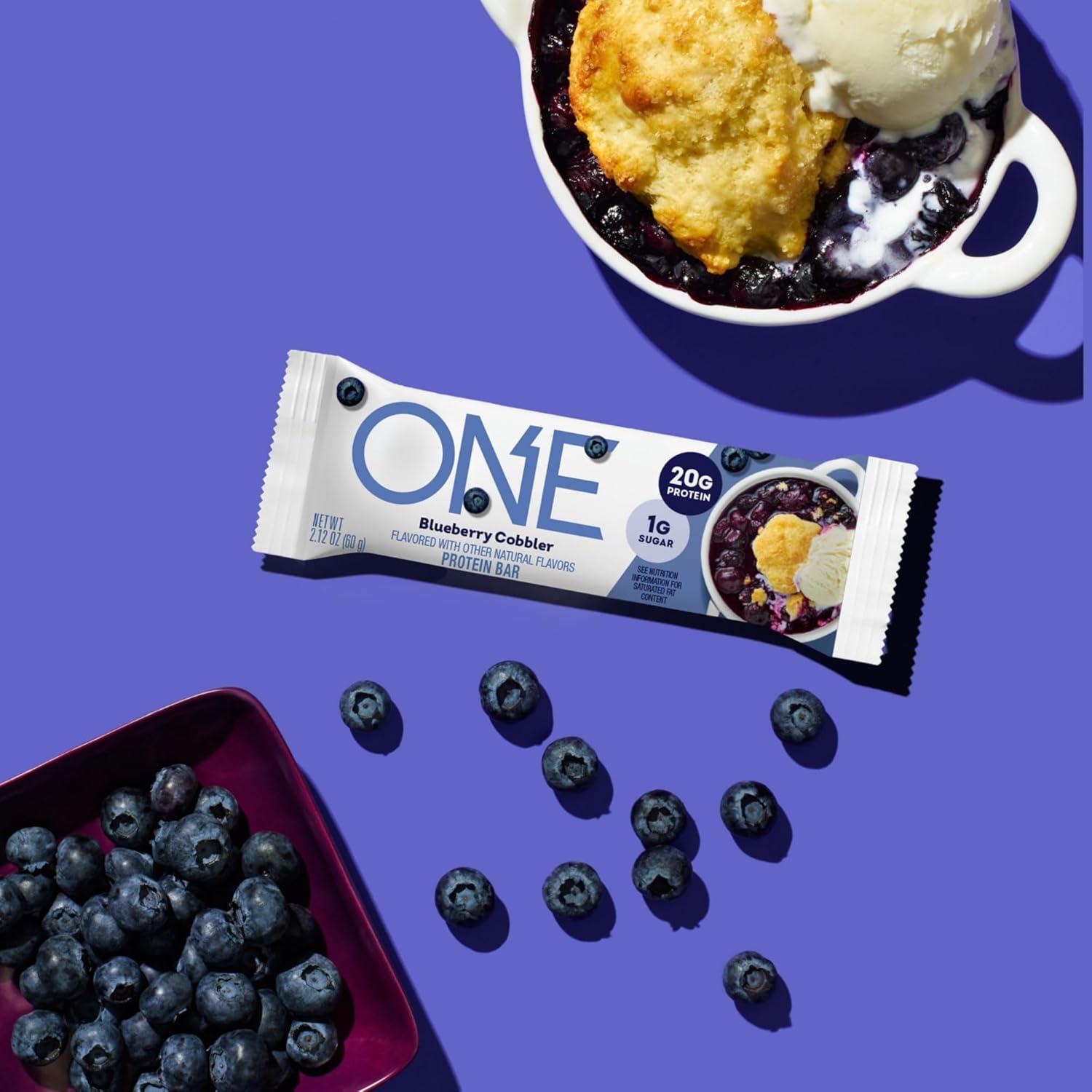 imageONE Protein Bars Blueberry Cobbler Gluten Free with 20g Protein and 1g Sugar Pantry Staples 212 oz 12 CountBlueberry Cobbler