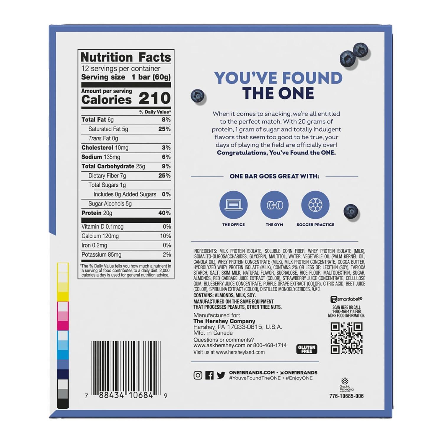 imageONE Protein Bars Blueberry Cobbler Gluten Free with 20g Protein and 1g Sugar Pantry Staples 212 oz 12 CountBlueberry Cobbler