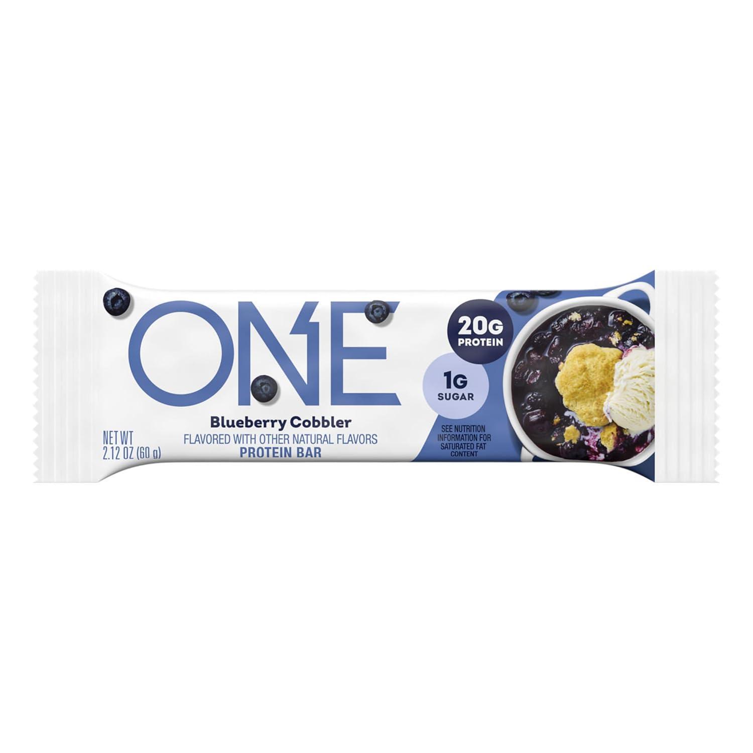 imageONE Protein Bars Blueberry Cobbler Gluten Free with 20g Protein and 1g Sugar Pantry Staples 212 oz 12 CountBlueberry Cobbler