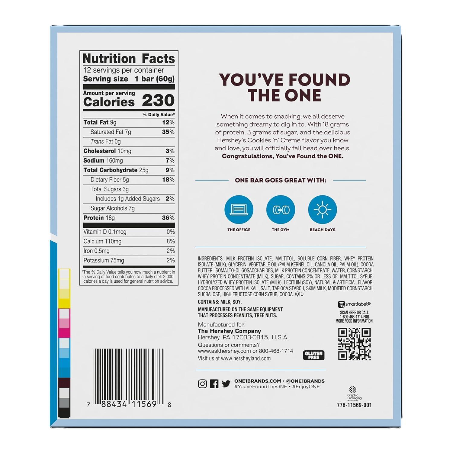 imageONE Protein Bars Hersheys Cookies n Creme Gluten Free with 18g Protein and 3g Sugar Pantry Staples 212 oz 12 CountHersheys Cookies n Crme