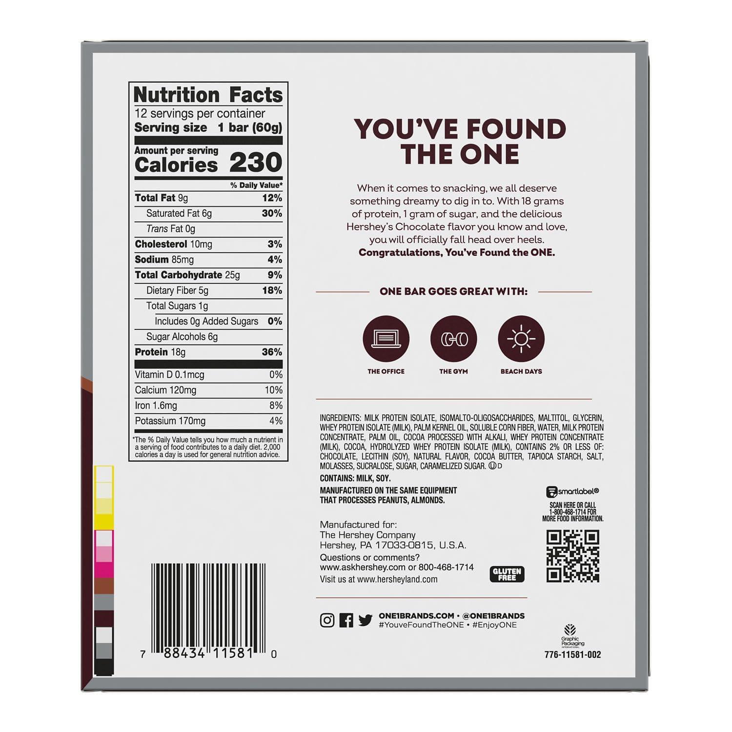 imageONE Protein Bars Hersheys Cookies n Creme Gluten Free with 18g Protein and 3g Sugar Pantry Staples 212 oz 12 CountHersheys Double Chocolate