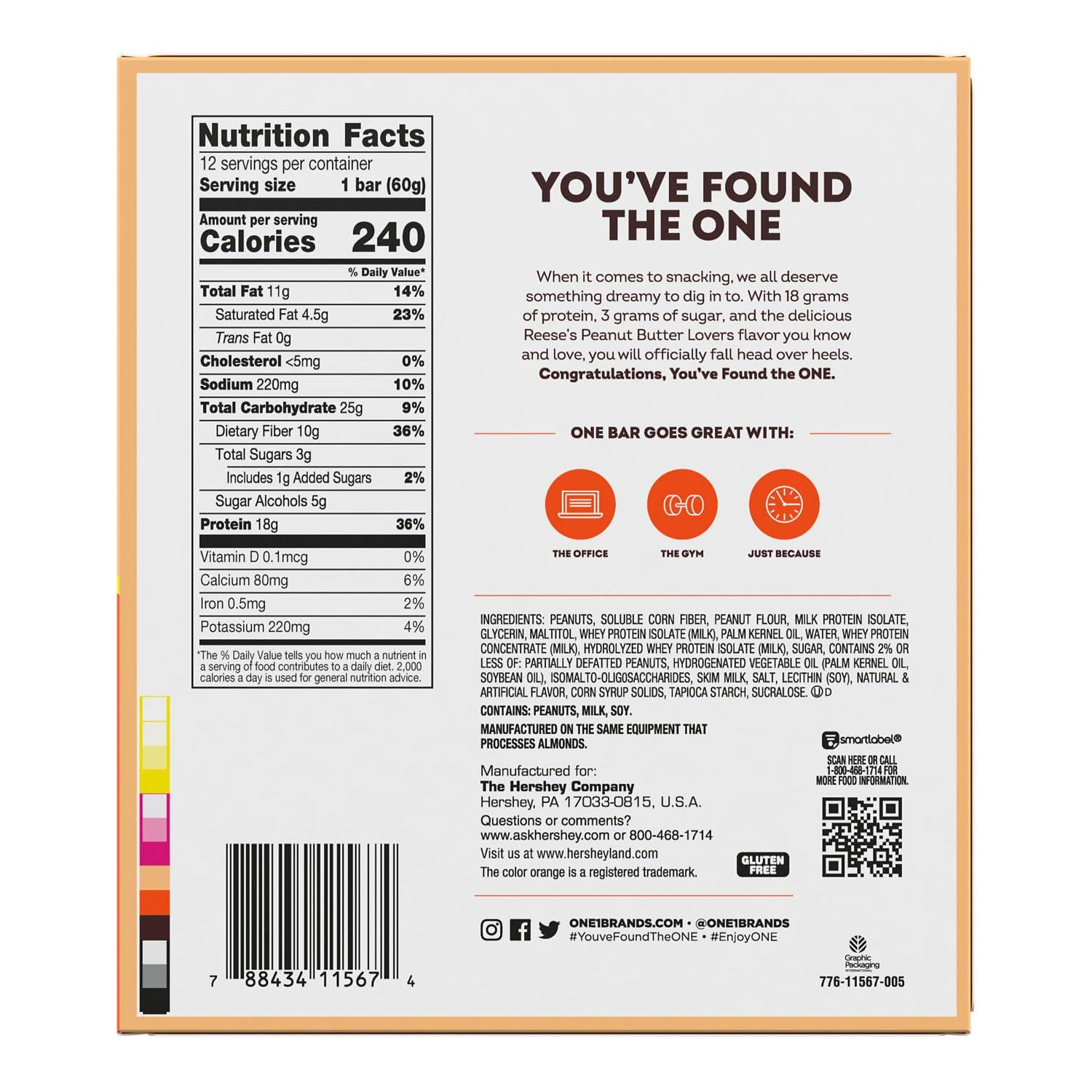 imageONE Protein Bars Hersheys Cookies n Creme Gluten Free with 18g Protein and 3g Sugar Pantry Staples 212 oz 12 CountReeses Peanut Butter Lover
