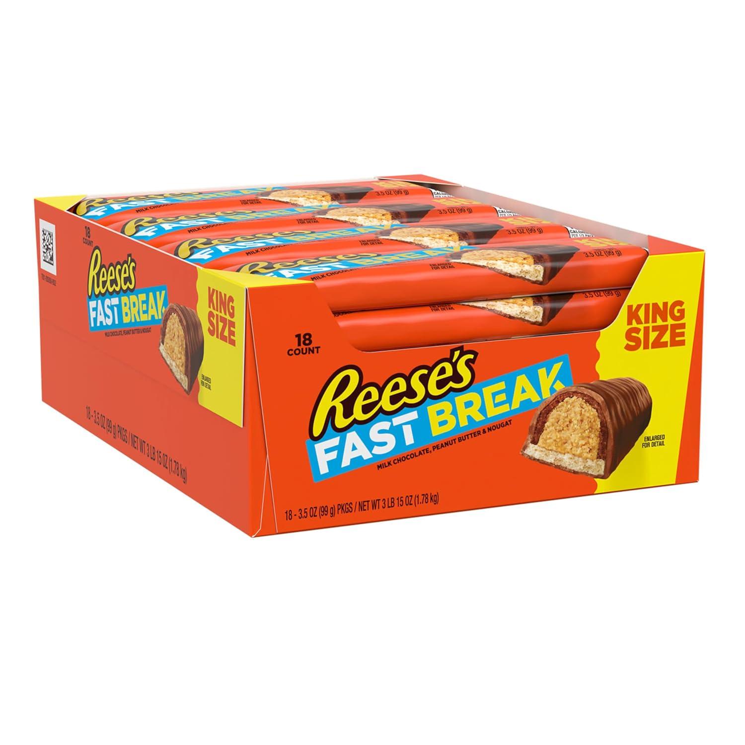 imageREESES FAST BREAK Chocolate Peanut Butter and Nougat King Size Candy Bars 35 oz 18 CountFast Break King Size