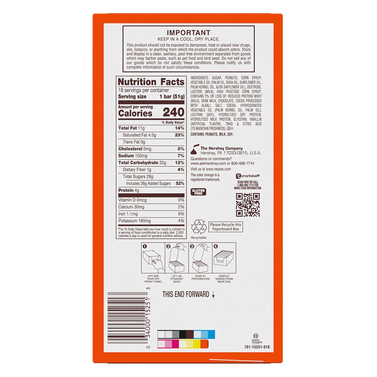 imageREESES FAST BREAK Peanut Butter Nougat Candy Bars 18 oz Pack of 18