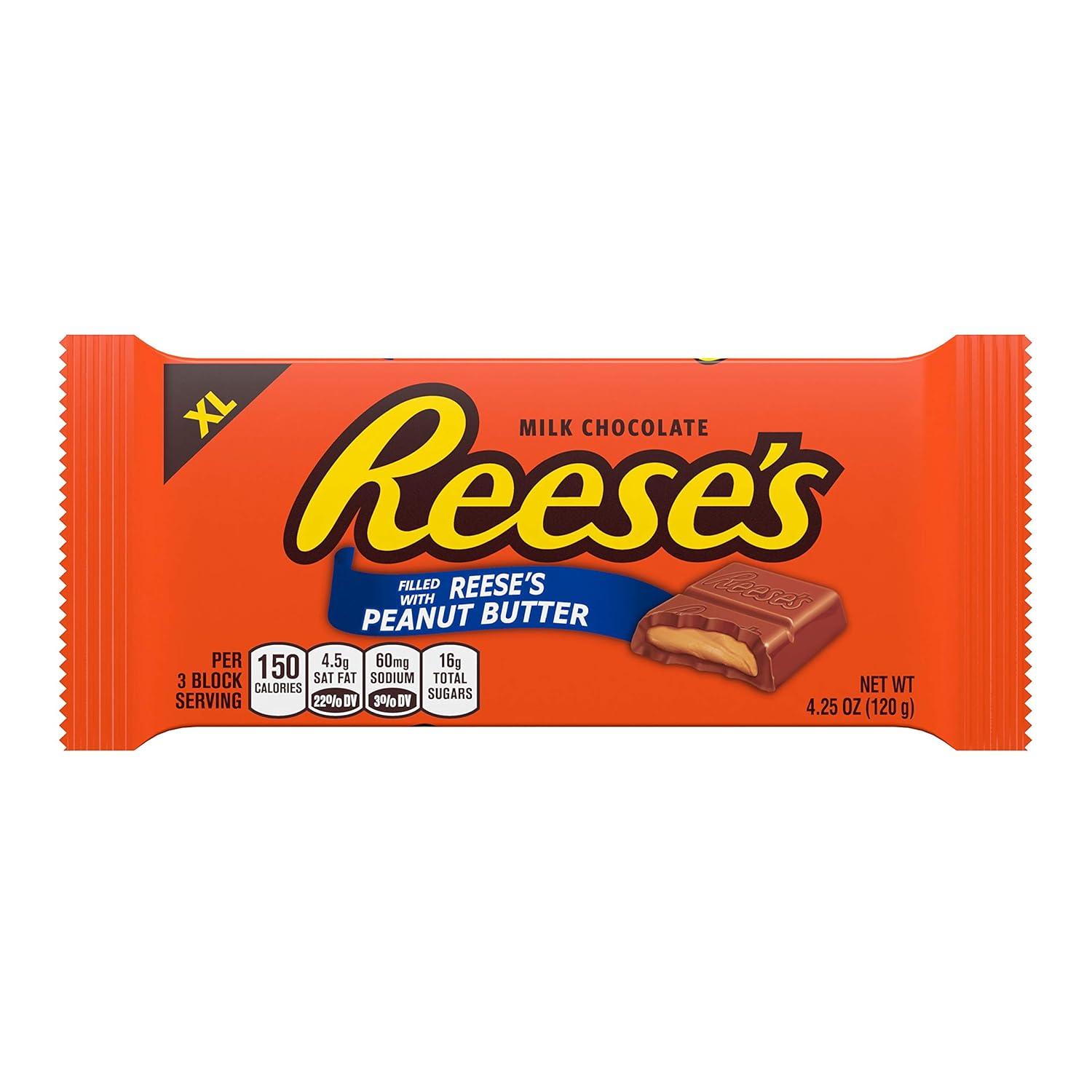 imageREESES Milk Chocolate Peanut Butter XL Candy Bars 425 oz 12 Count 12 PiecesMilk Chocolate Peanut Butter