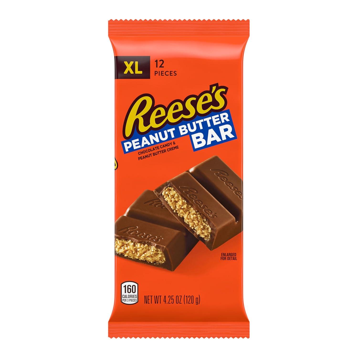 imageREESES Milk Chocolate Peanut Butter XL Candy Bars 425 oz 12 Count 12 PiecesPeanut Butter