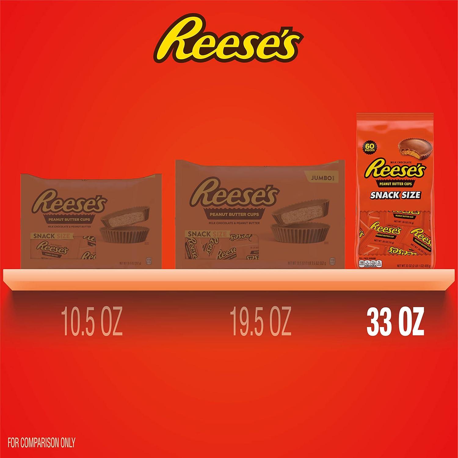 imageREESES Milk Chocolate Snack Size Peanut Butter Cups Candy Bag Halloween Candy 33 oz 60 PiecesMilk Chocolate